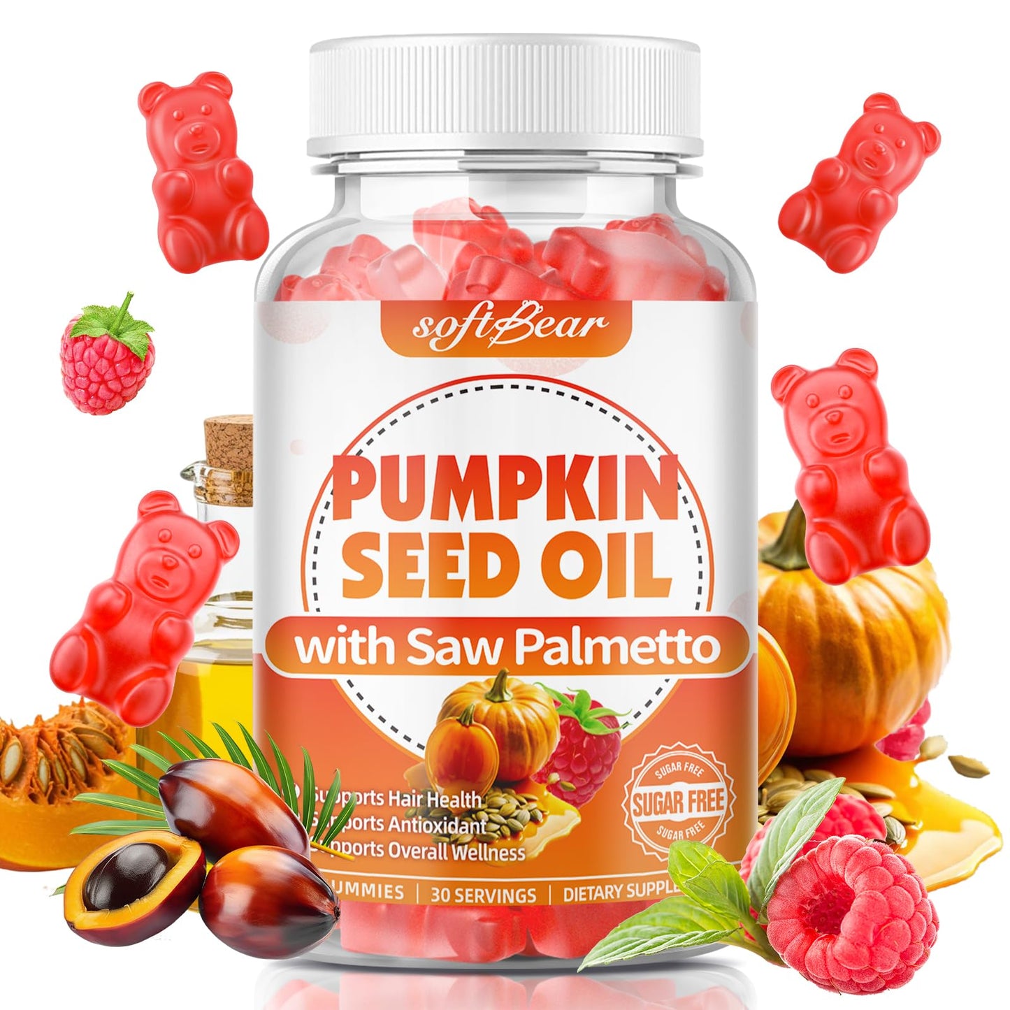 Softbear Pumpkin Seed Oil with Saw Palmetto Gummies 60 Count