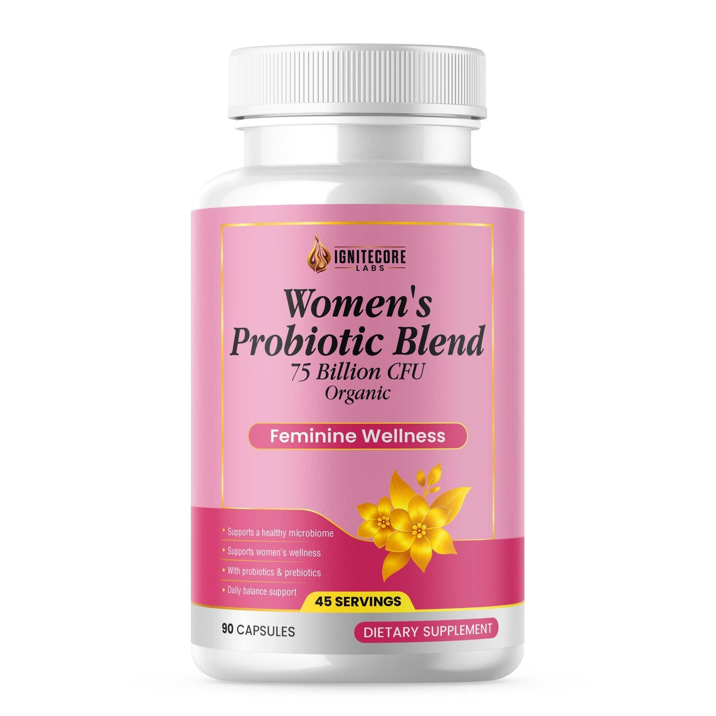 IgniteCore Labs Women's Probiotic 75 Billion CFU with Prebiotics – Vaginal Health, pH Balance & Urinary Support – Organic Cranberry, Digestive Immune Health – Non-GMO, USDA Organic, 90 Capsules