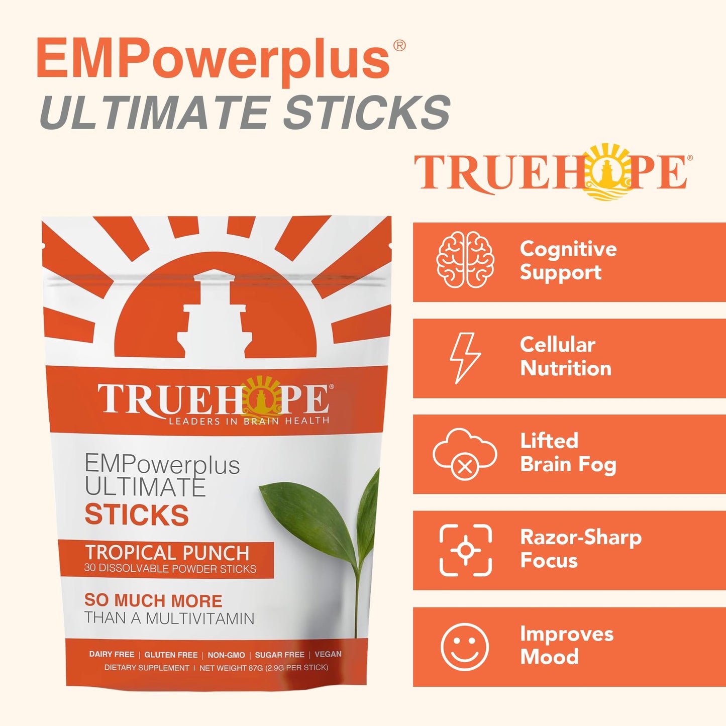 Truehope Multivitamin Nootropic Pouches with Inositol EMPowerplus Ultimate Sticks Powder 3.07 oz