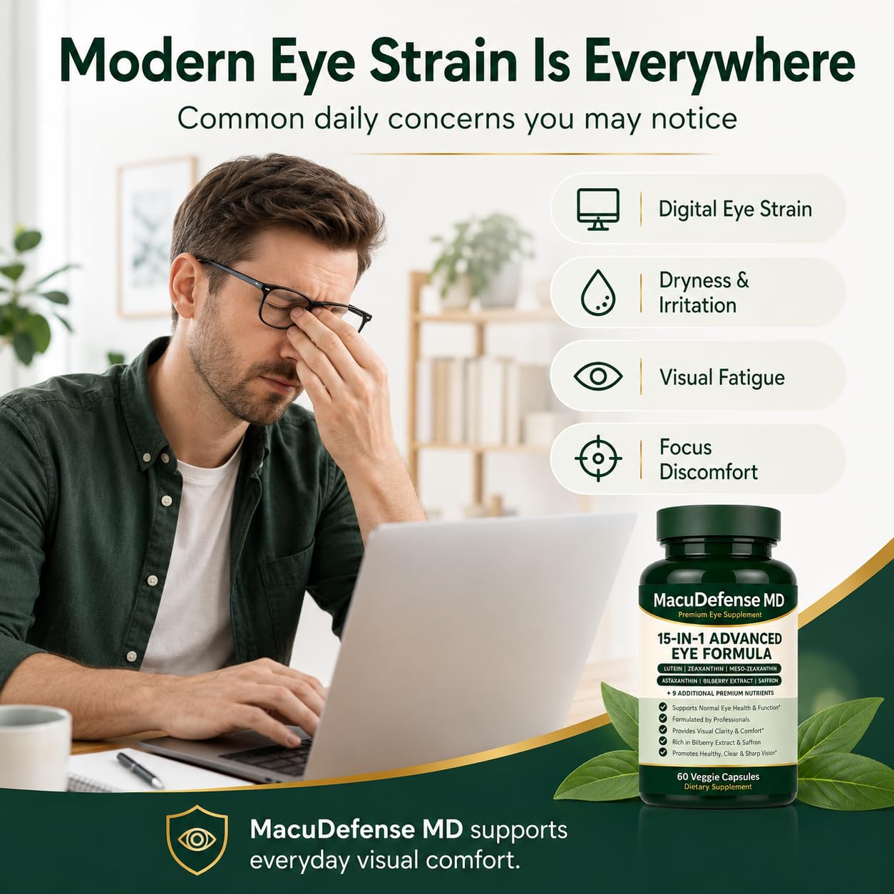 Nichalous Macudefense MD 15-in-1 Advanced Eye Formula Eye Health Supplement with Lutein, Zeaxanthin & Astaxanthin Vision Support 60 Capsules