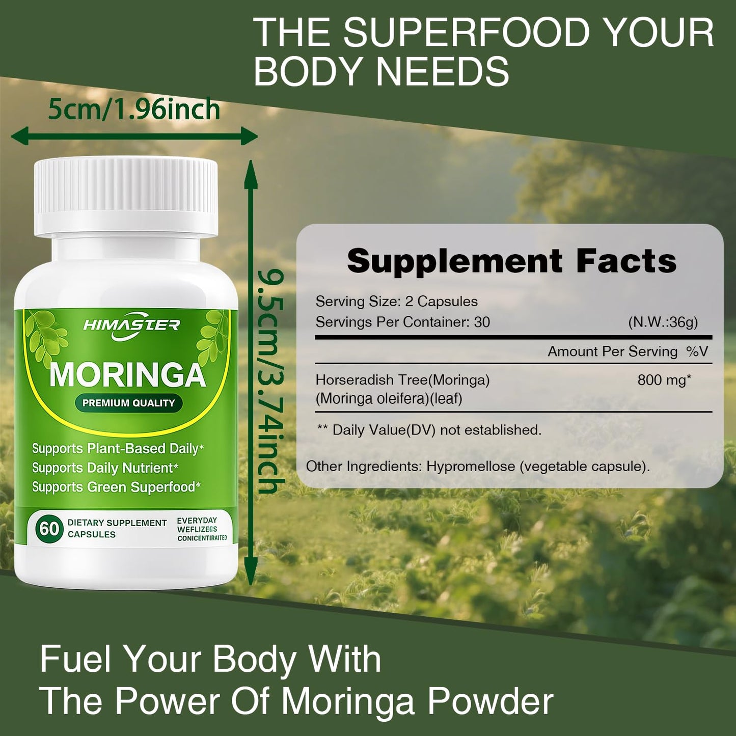 HEALIONY Moringa Organic Moringa Capsules, 60 Capsules