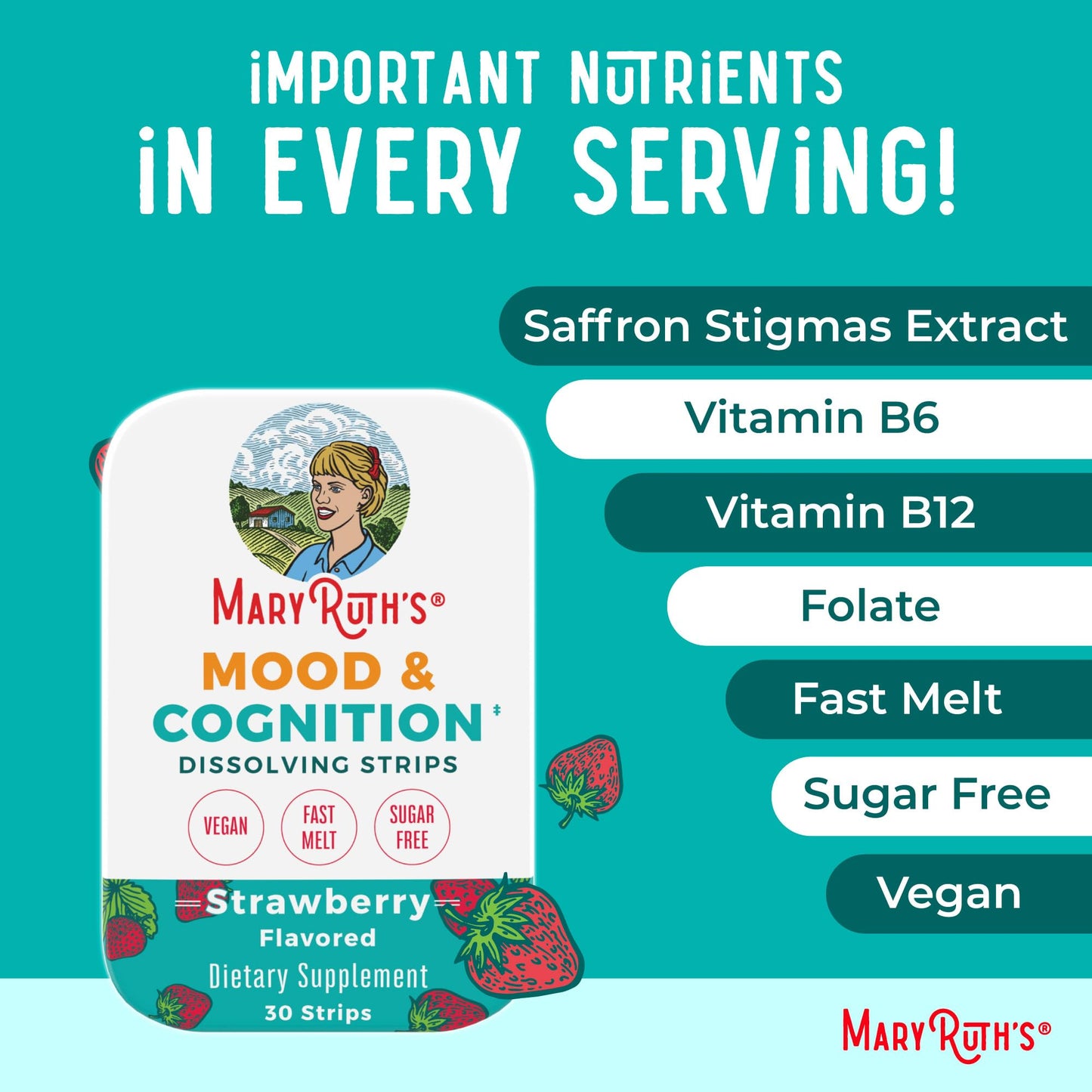 MARYRUTH'S Mood & Cognition Dissolving Strips Vitamin B12 Chewable 30 Count