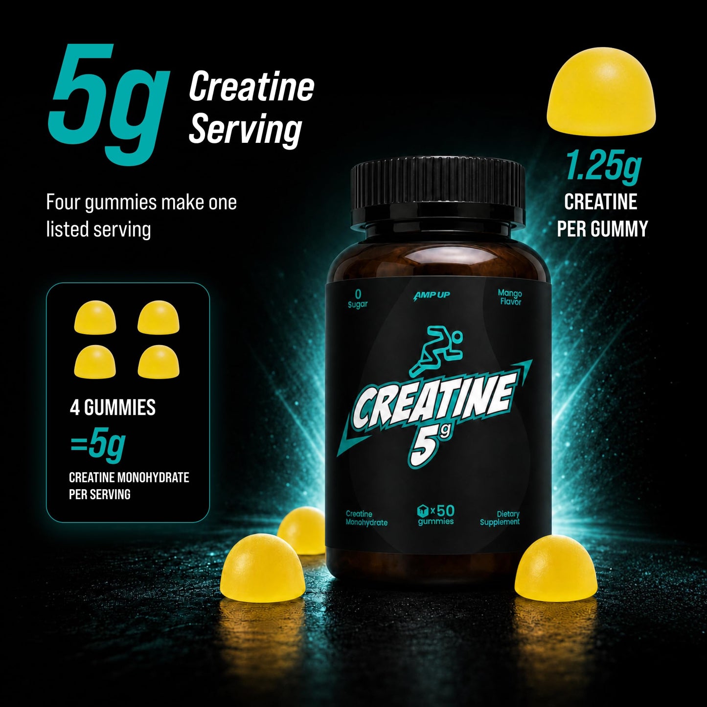 AmpUp Creatine Monohydrate Gummy, 50 Count