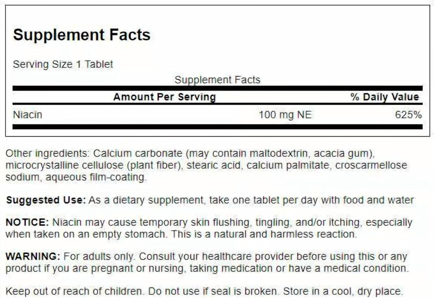 Swanson Niacin (B3) Cardio Health Support Carbohydrate Metabolism 500 Milligrams 250 Capsules