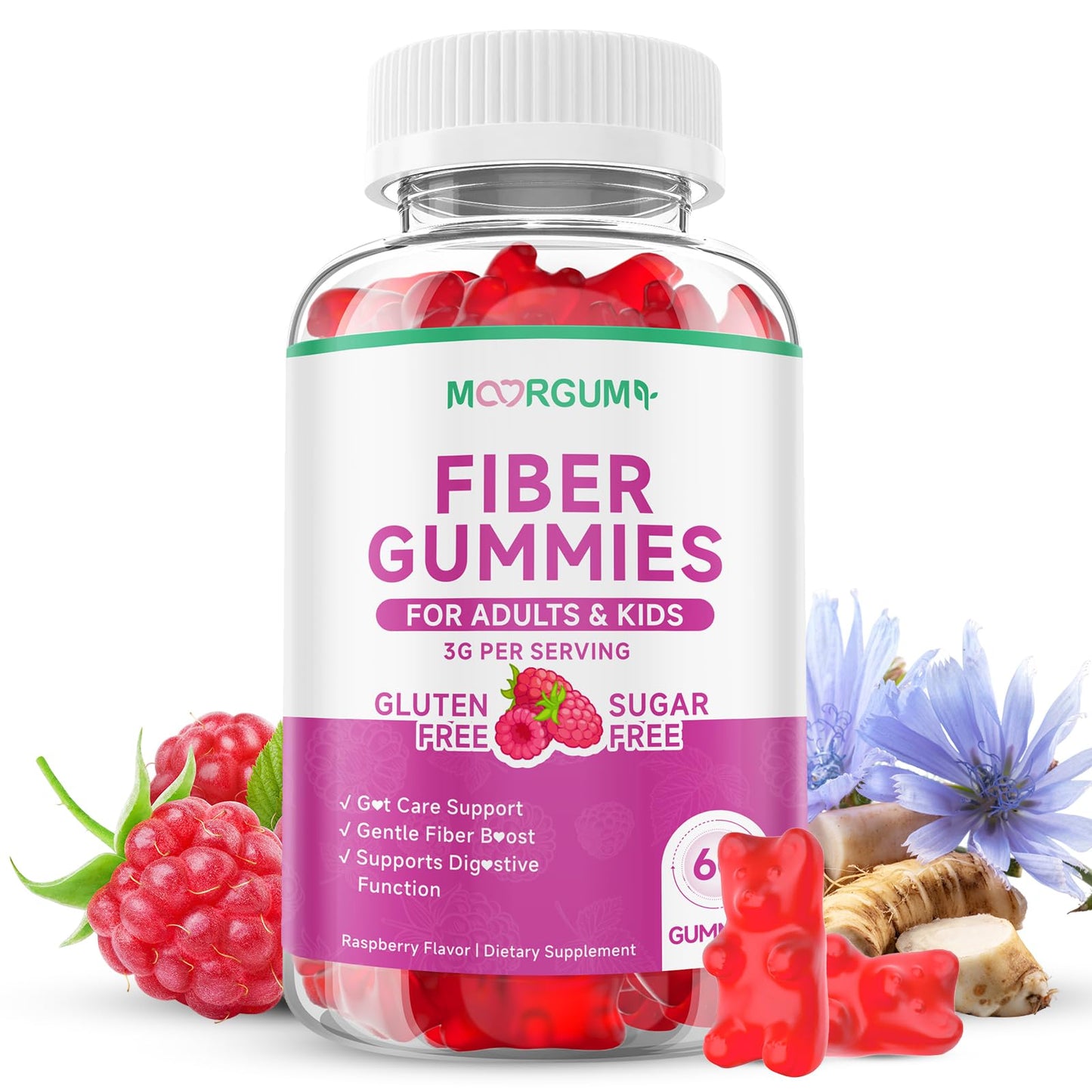 MOORGUMY Fiber Gummies for Digestive Health & Regularity Gummies 60 Count