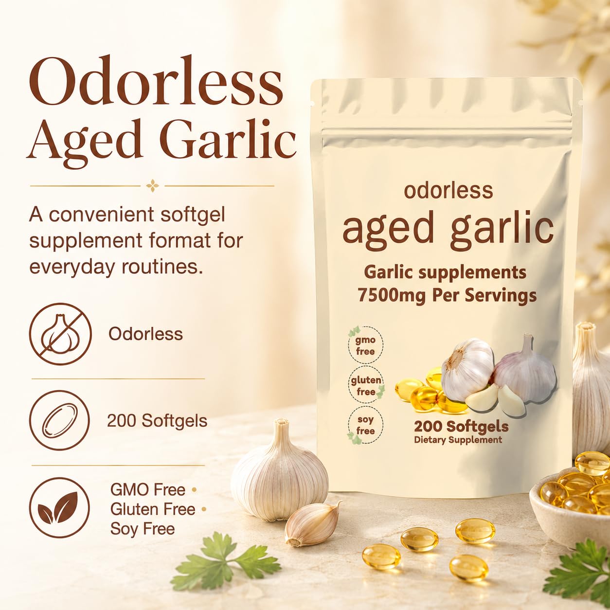 TANSPRESSO Primus Aged Garlic Extract Softgels, 200