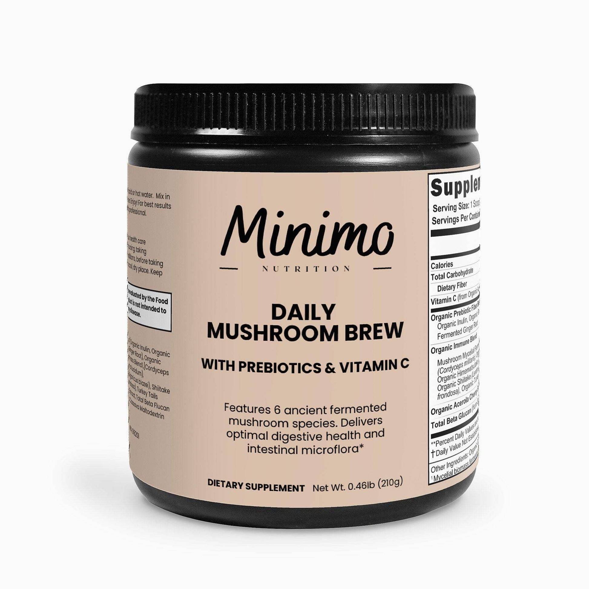 Minimo Nutrition Organic Mushroom Blend with Prebiotic Fiber, Green Tea Extract, and Vitamin C Powder, 7.4