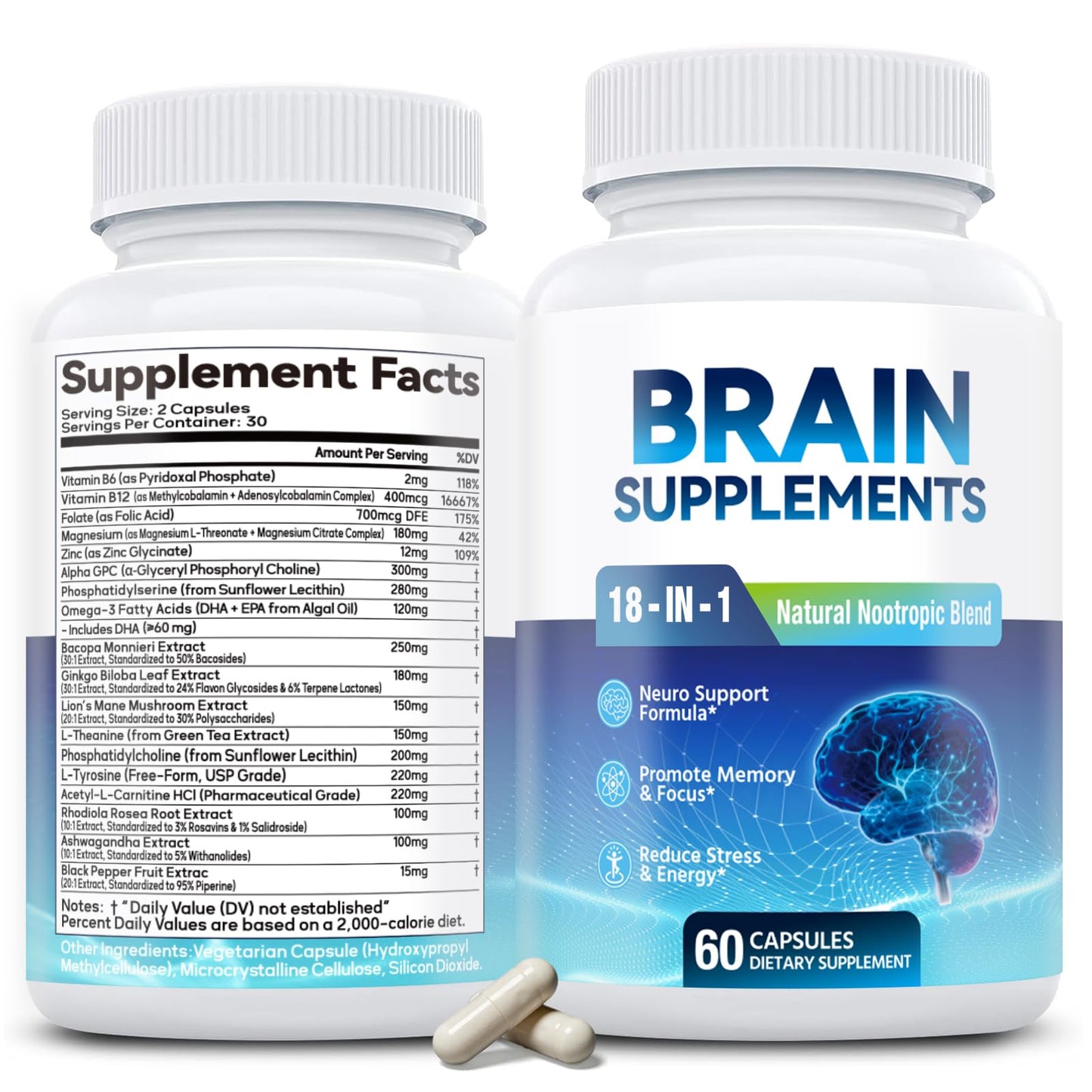 Fenolutra 18-in-1 Brain Supplement for Memory and Focus Capsule, 60 Count