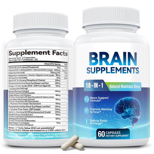 Fenolutra 18-in-1 Brain Supplement for Memory and Focus Capsule, 60 Count
