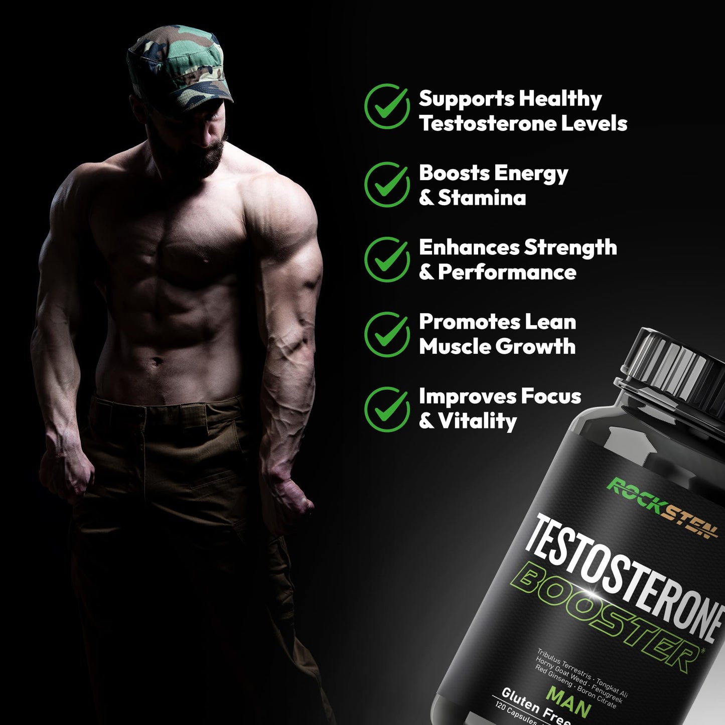 RockSten Testosterone Booster Capsules 120 Count