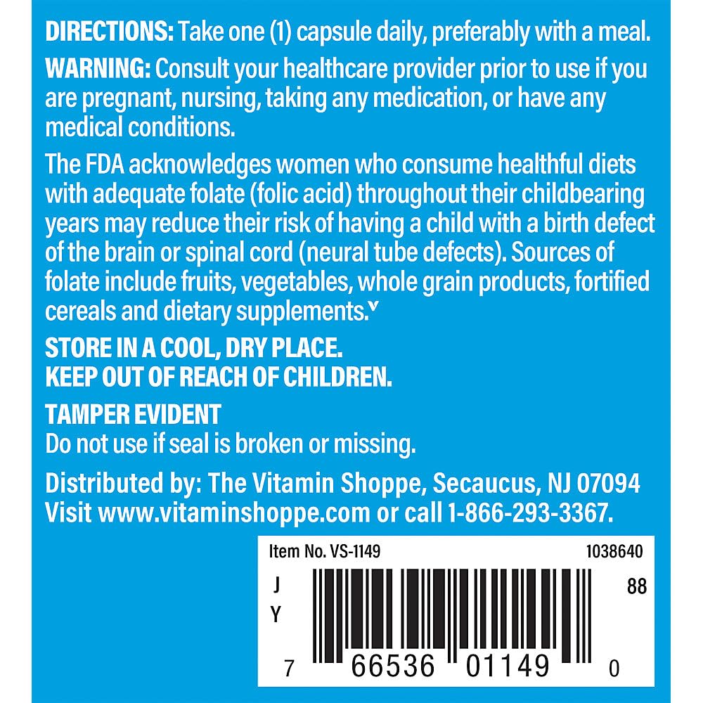The Vitamin Shoppe Folic Acid 800MCG Capsule 300 Count