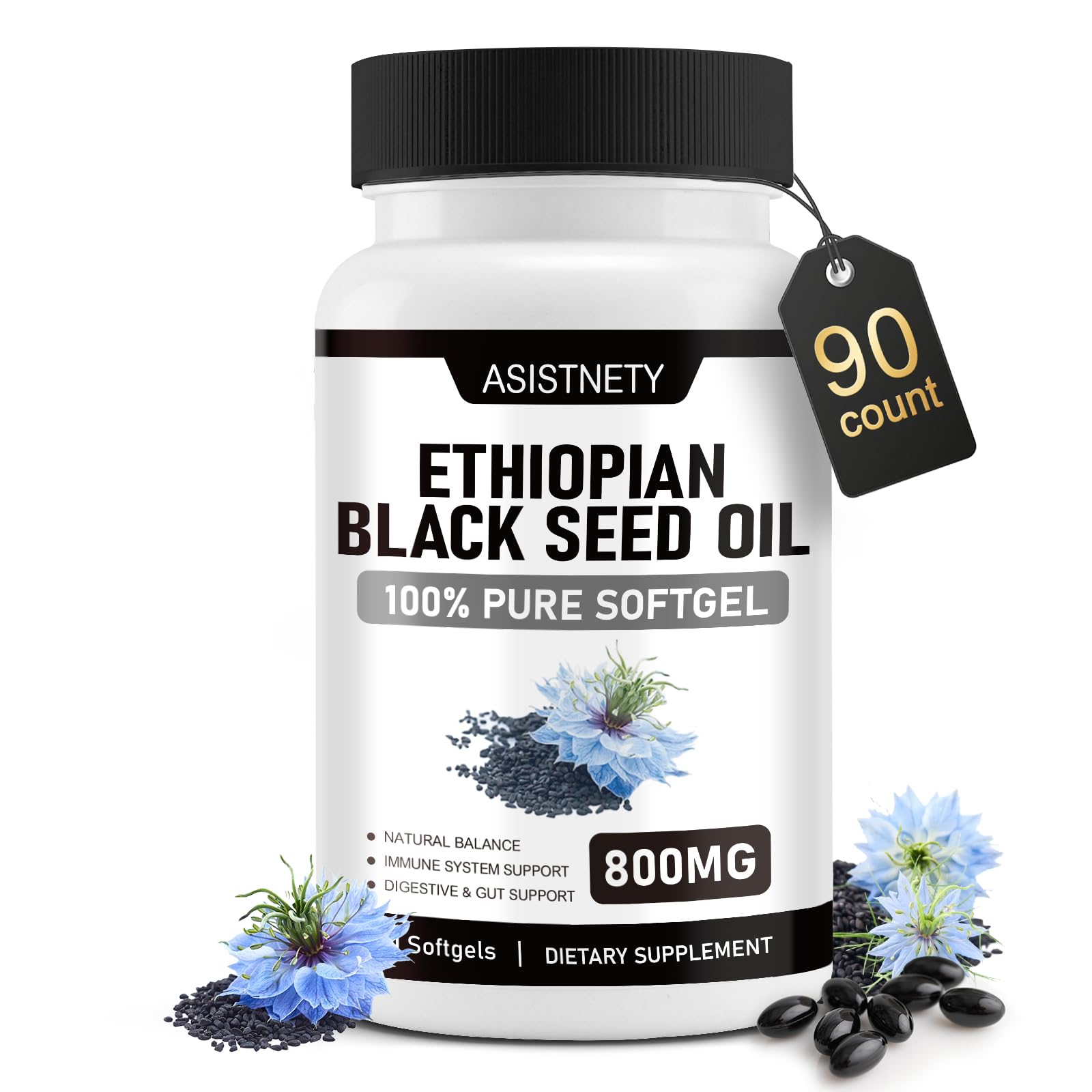 ASISTNETY Ethiopian Black Seed Oil with 4.64% Thymoquinone Capsule 90 Count