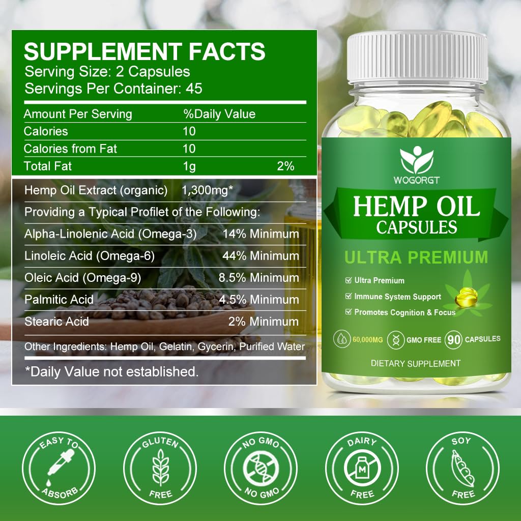 WOGORGT Hemp Oil Capsules 180 Capsules