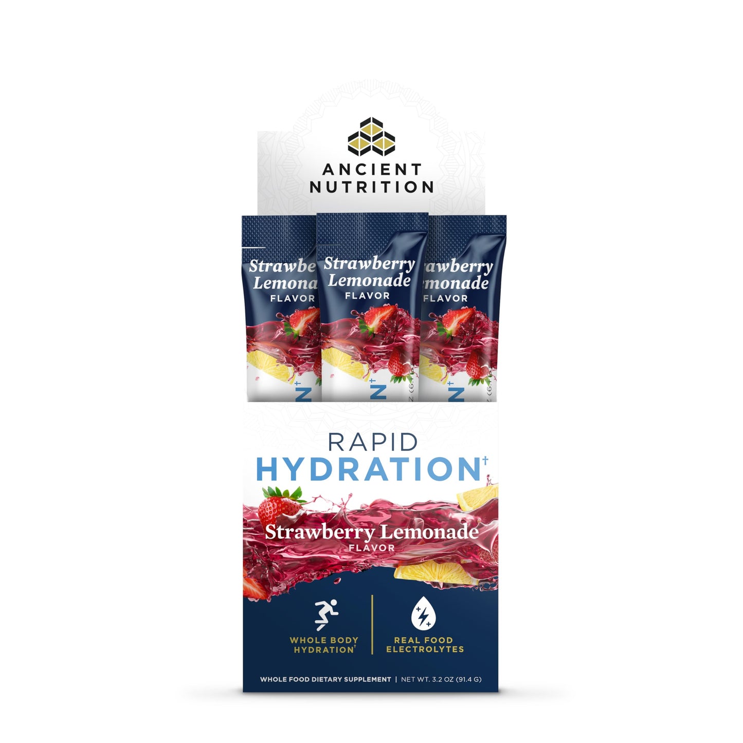 Ancient Nutrition Rapid Hydration Electrolytes Powder, Strawberry Lemonade, 3.2 oz