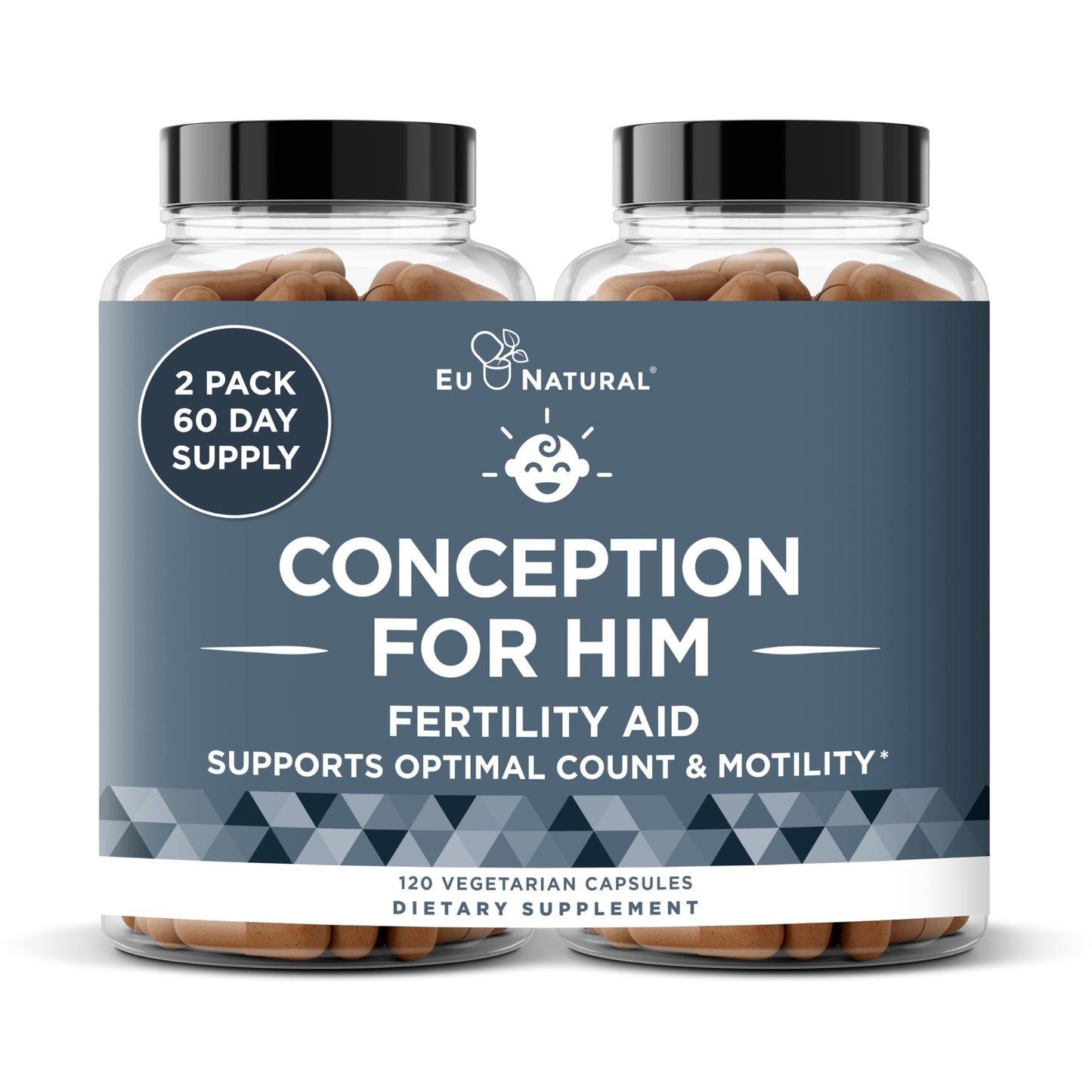 Eu Natural Conception for Him - Male Fertility Supplements with Ashwagandha, Folate & Zinc - Sperm Count, Motility & Strength Support - 120 Capsules