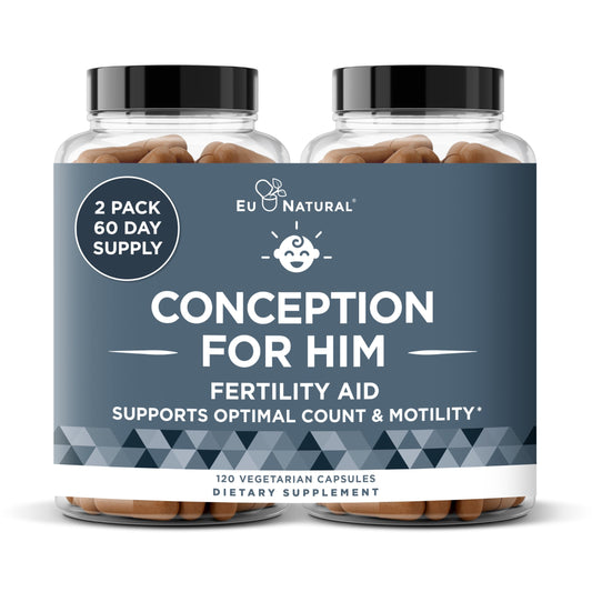 Eu Natural Conception for Him - Male Fertility Supplements with Ashwagandha, Folate & Zinc - Sperm Count, Motility & Strength Support - 120 Capsules