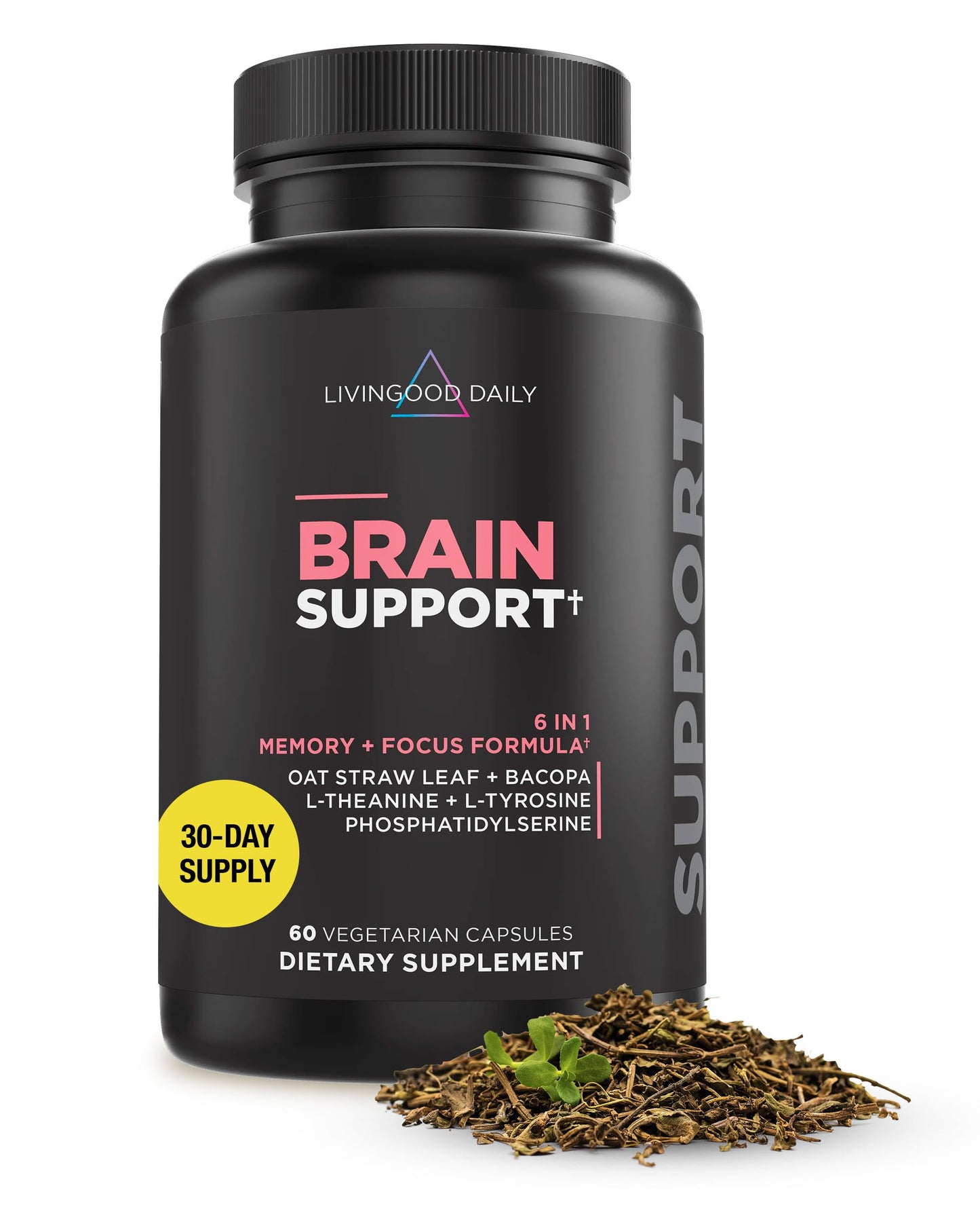 Livingood Daily Brain Supplements for Memory & Focus, Nootropic Pills with Bacopa, L-Theanine, L-Tyrosine, Amino Acids & More, 60 Capsules