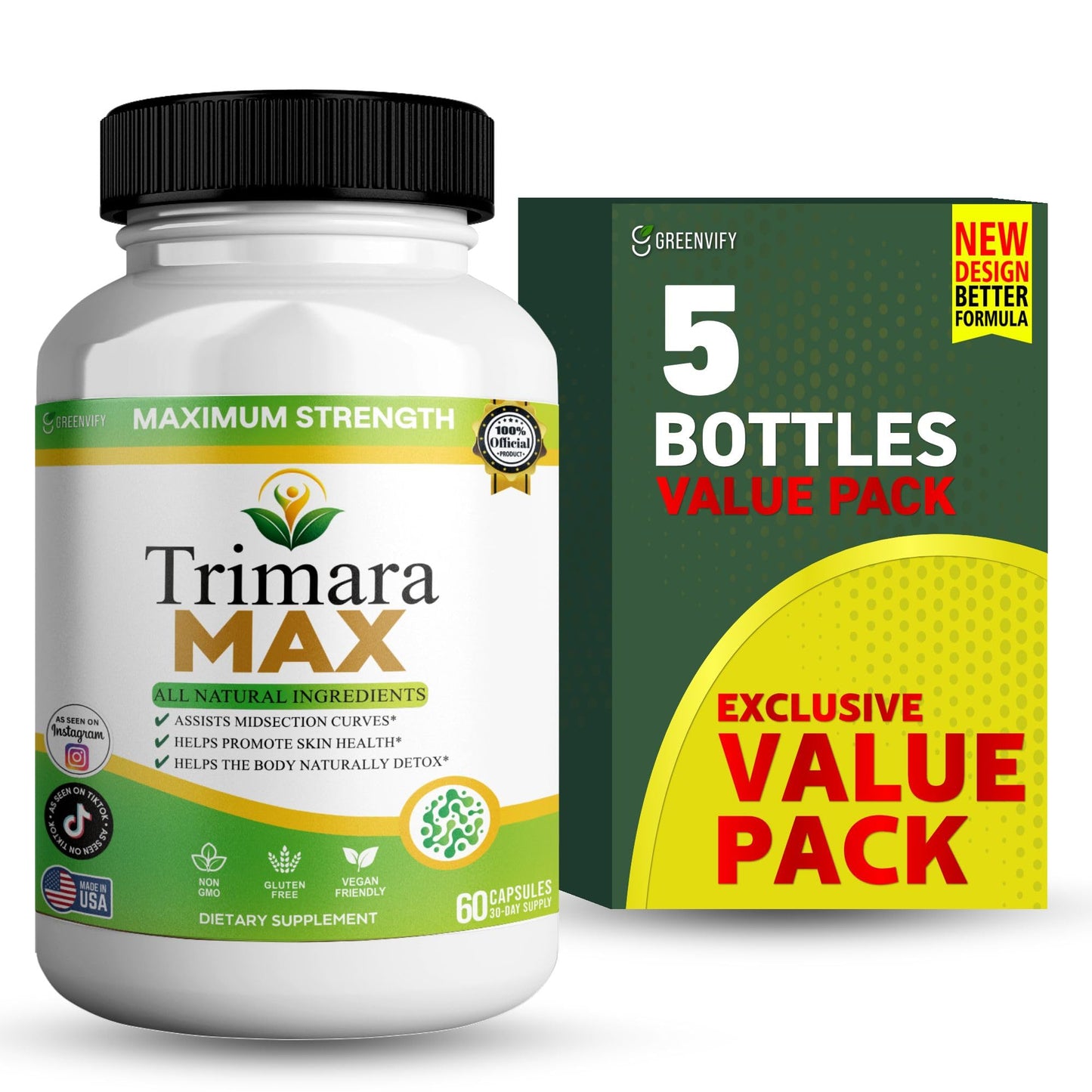 GREENVIFY Trimara Max Maximum Strength Natural Dietary Supplement 60 Capsules
