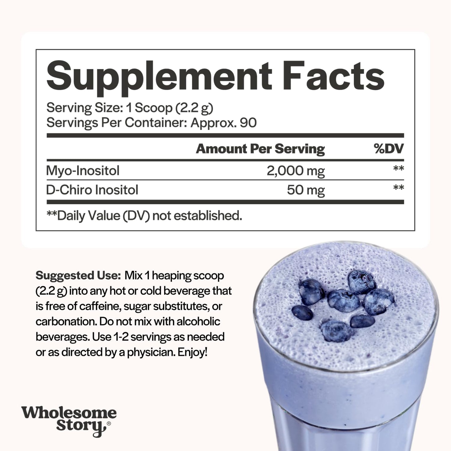 Wholesome Story Myo-Inositol & D-Chiro Inositol Vitamin B8 Supplement Powder, 90 Servings