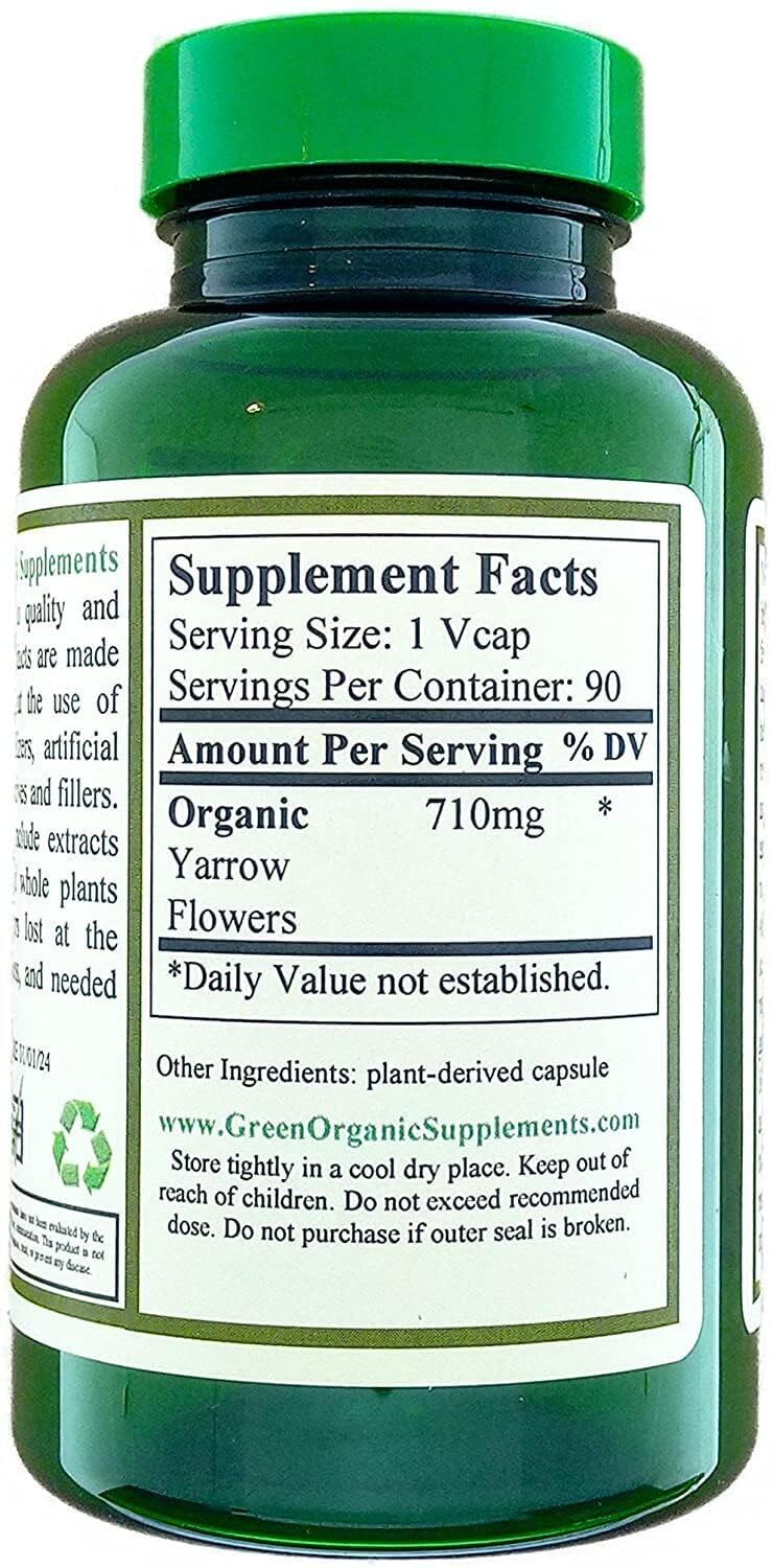 Green Organic Supplements Yarrow Flower Capsules 90 Count