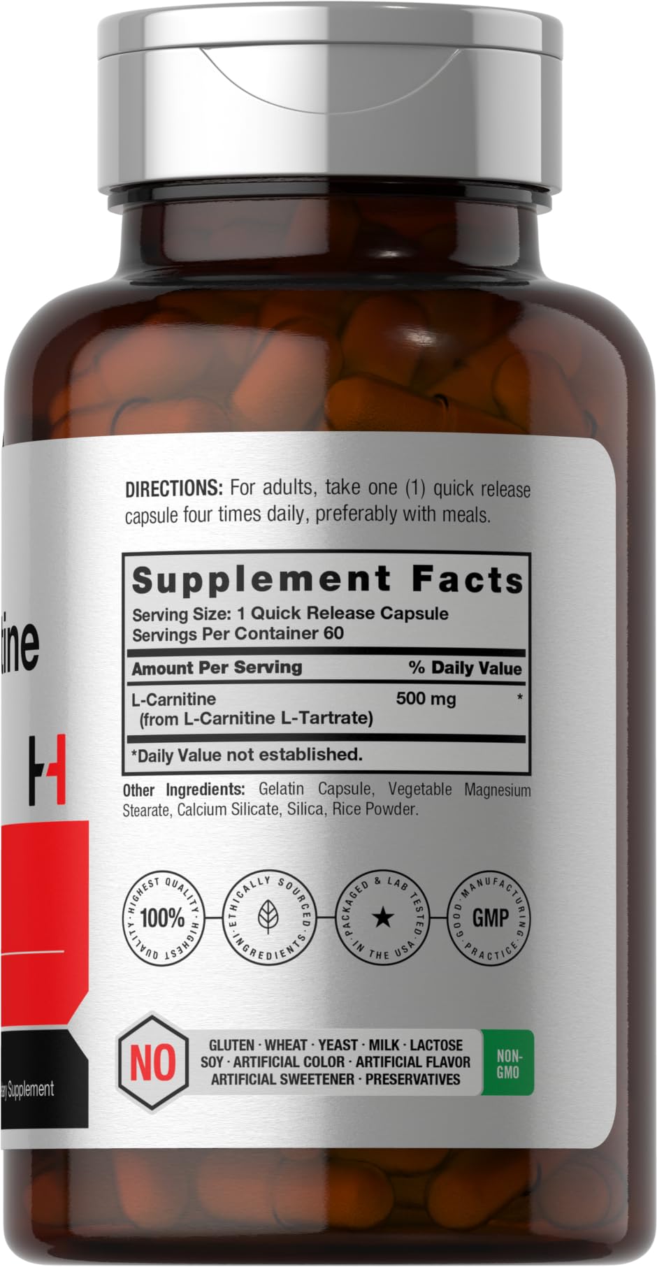 Horbäach L-Carnitine Supplement 500mg Capsules, 60 Count