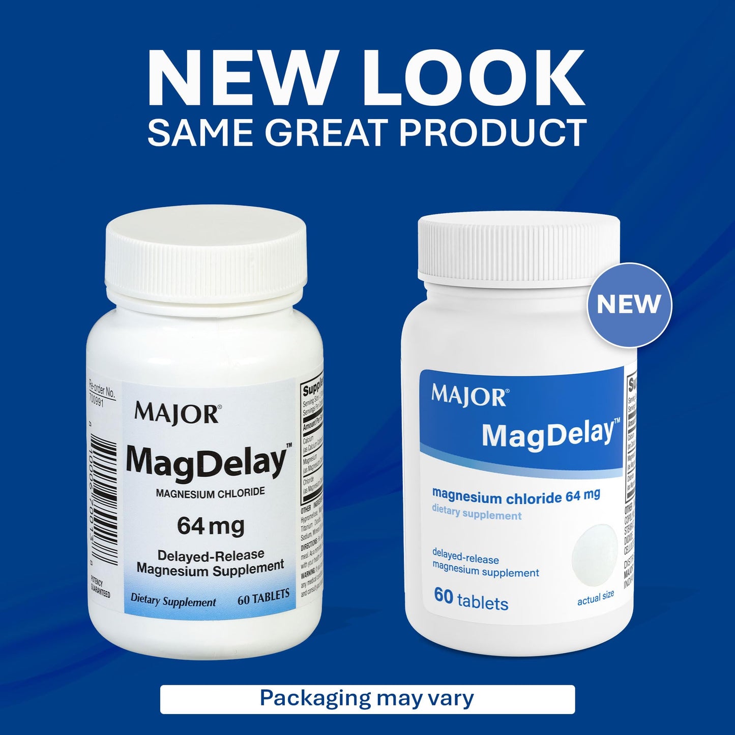 MAJOR MagDelay Magnesium Chloride 64 mg Delayed-Release Magnesium Supplement, 60 Tablets