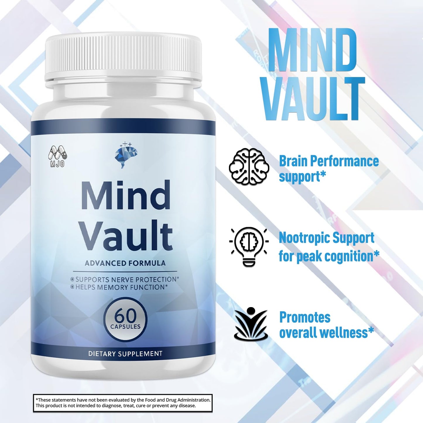 MJO Mind Vault Brain Support Capsules, 60 Capsules
