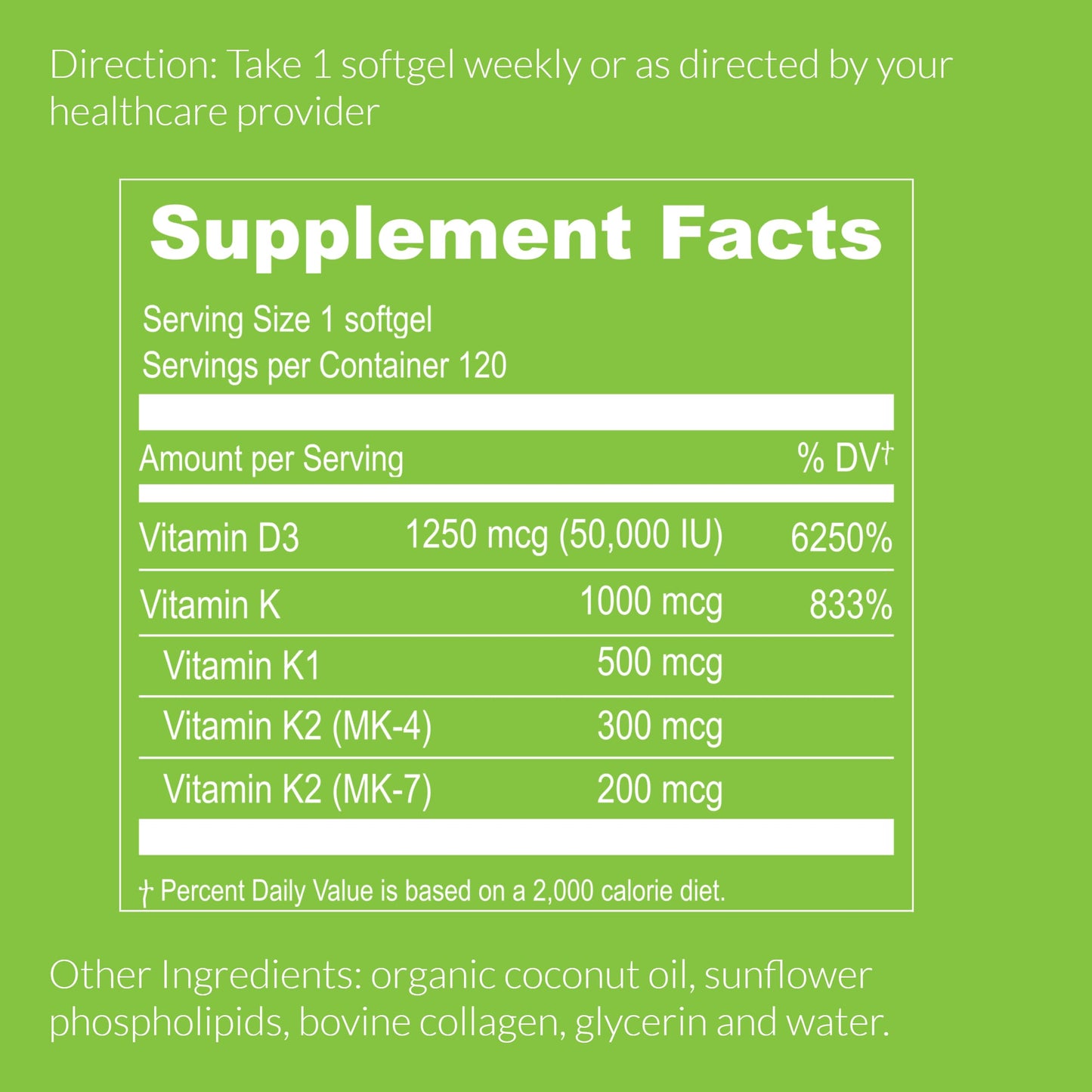 UpNourish Liposomal Vitamin D3 50000 IU with 1000 mcg Vitamin K, High Dose Vitamin D3 K2 with K1, K2 MK-4 and MK-7 Softgel 120
