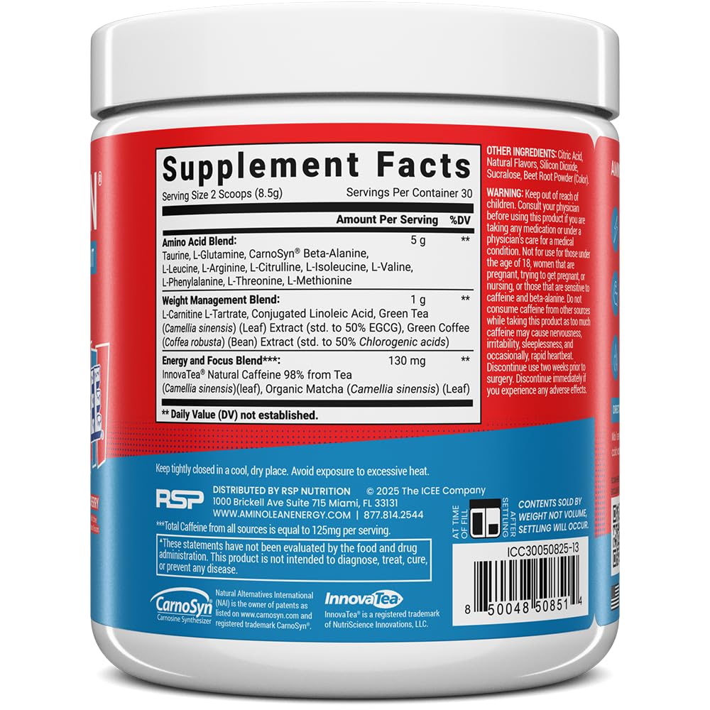 RSP NUTRITION AminoLean x ICEE Pre Workout Powder, Cherry, 30 Servings