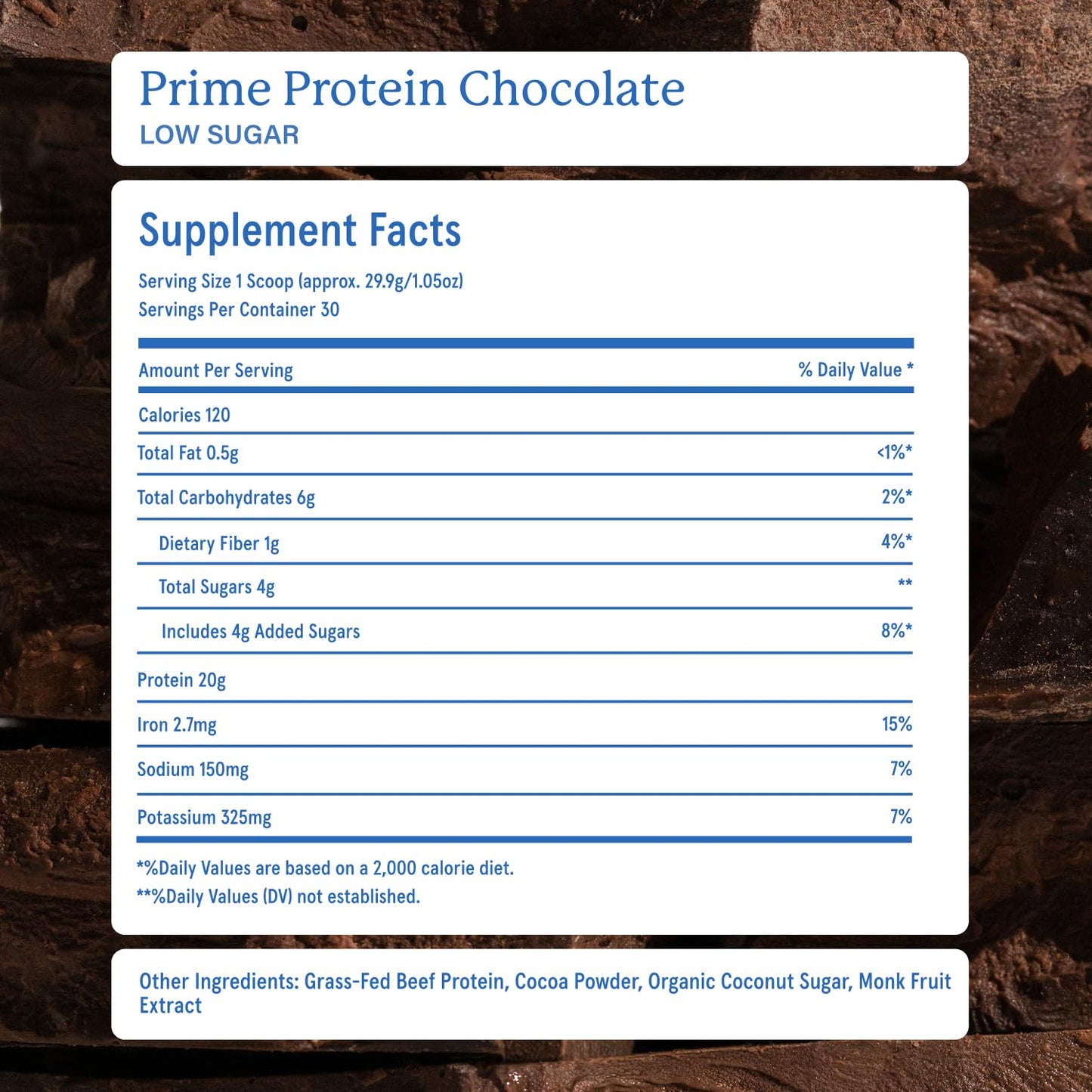 Equip Prime Protein Powder Beef Protein Isolate, 30 Servings, Chocolate (Low Sugar)