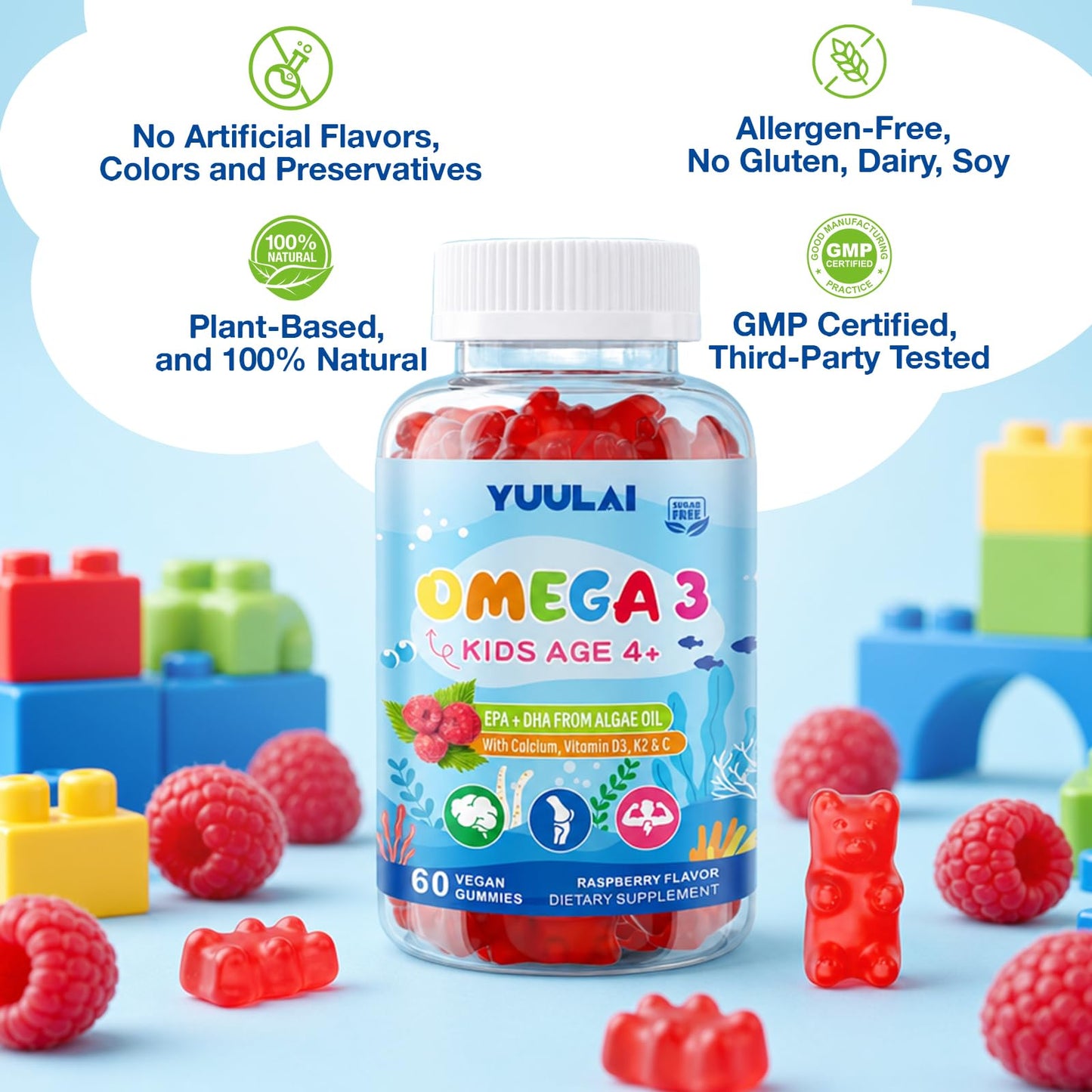 YUULAI Omega-3 Gummies for Kids, 120 Count
