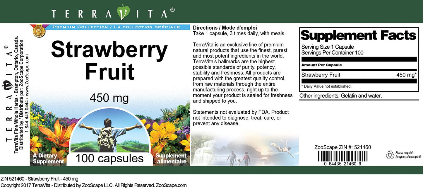 Terravita Strawberry Fruit 450 mg Capsules, 100 Count