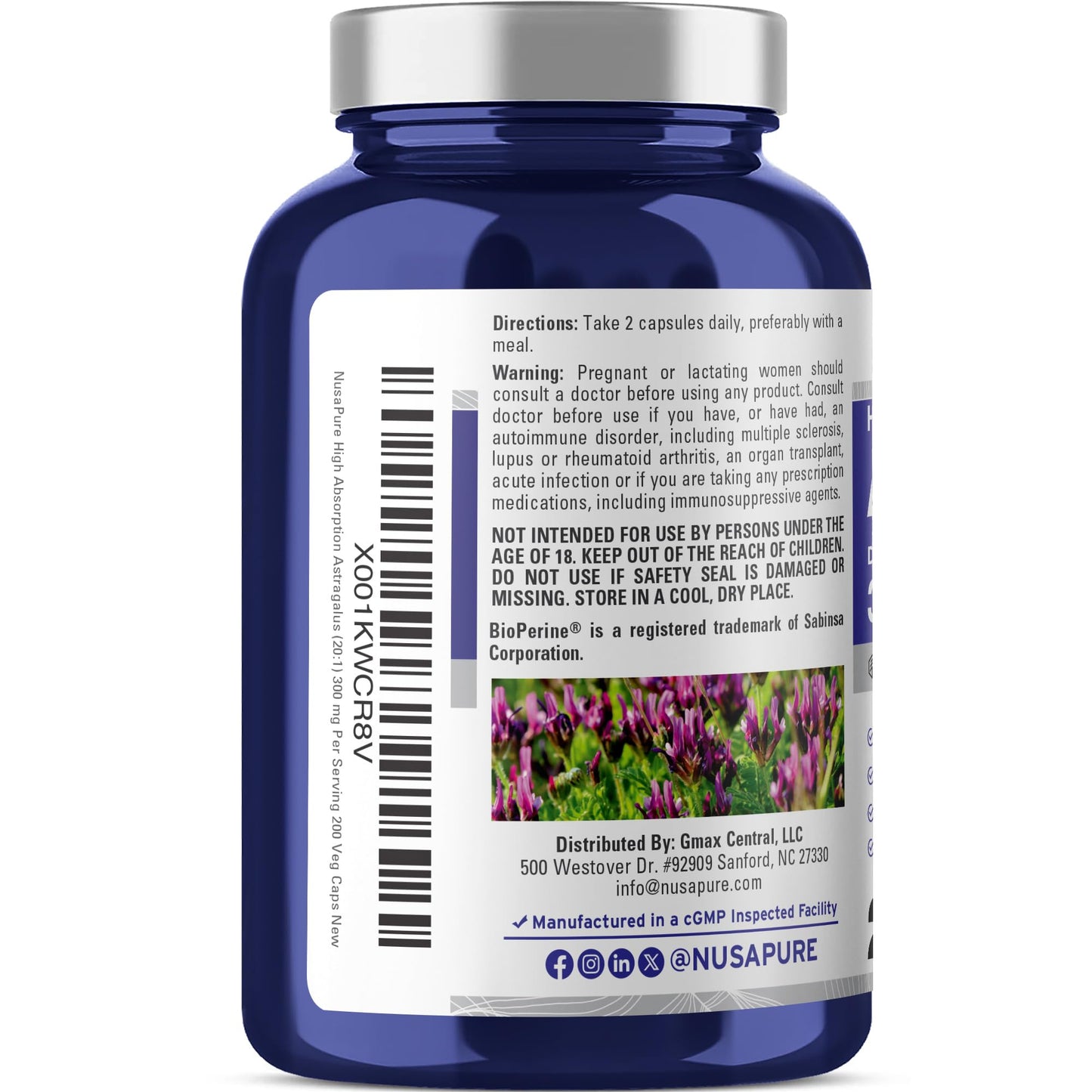 NusaPure Astragalus Capsules 200 Count