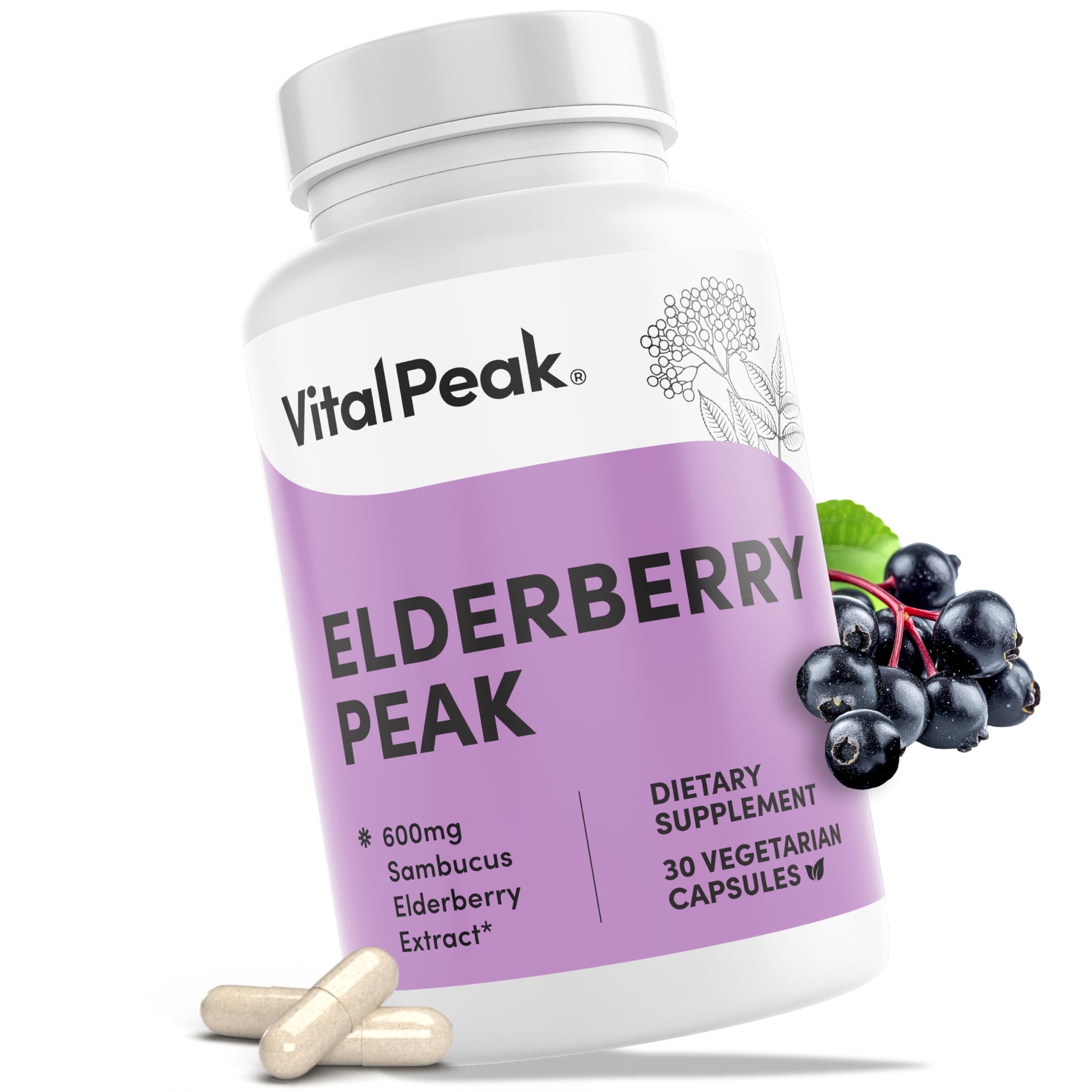 Vital Peak Elderberry Peak 600 mg Capsules 30 Count
