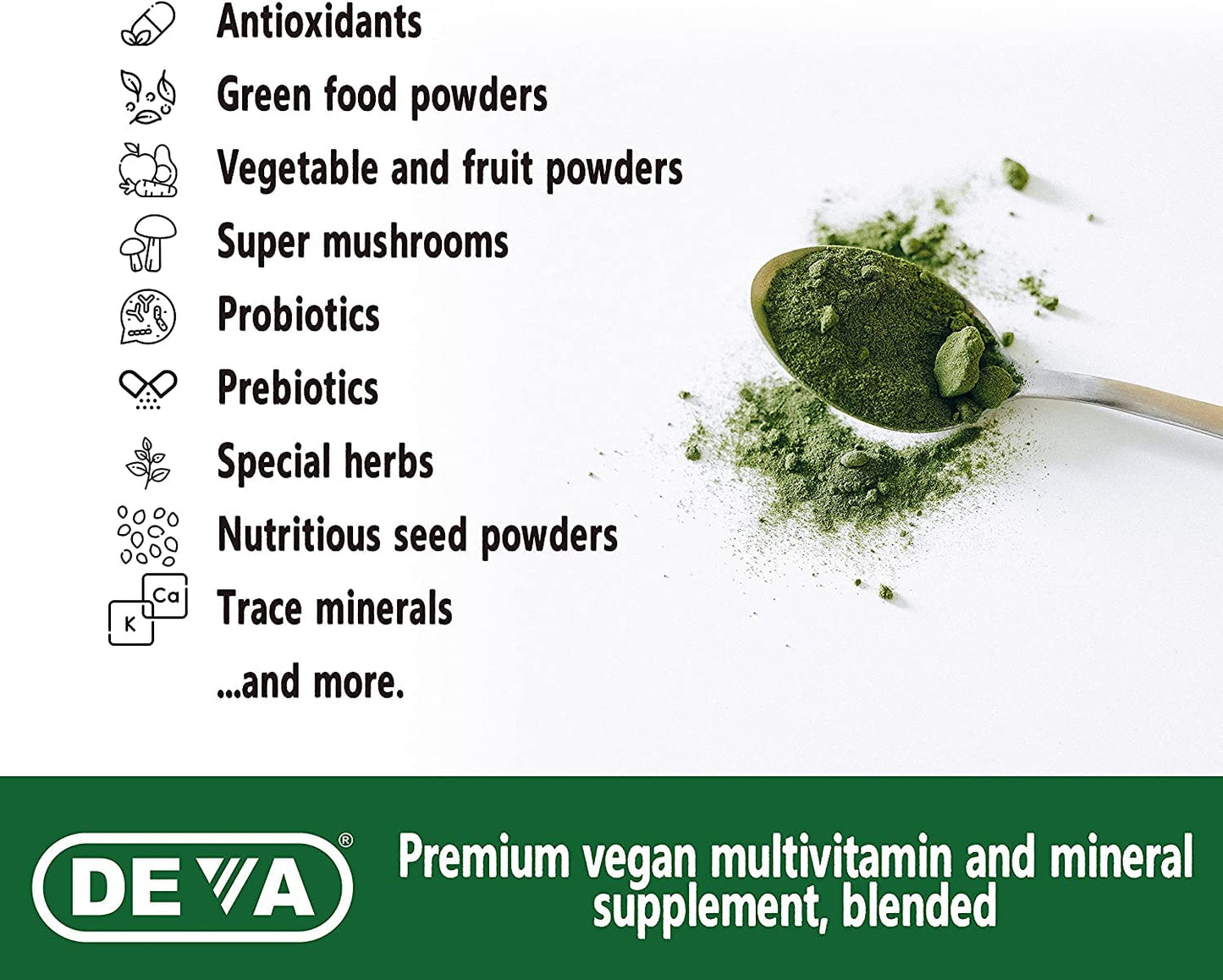 DEVA Tuba Prime Vegan Multivitamin Iron-Free High-Potency Vitamin & Mineral Dietary Supplement 180 Tablets