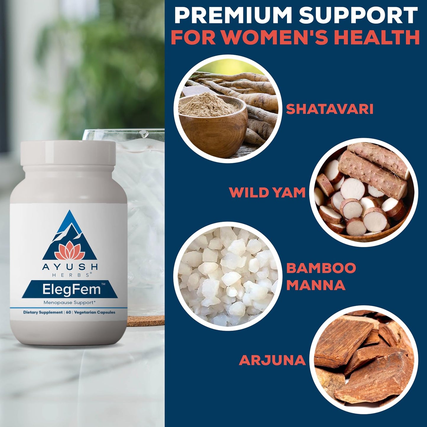 Ayush Herbs ElegFem Menopause Support Capsules 60 Count