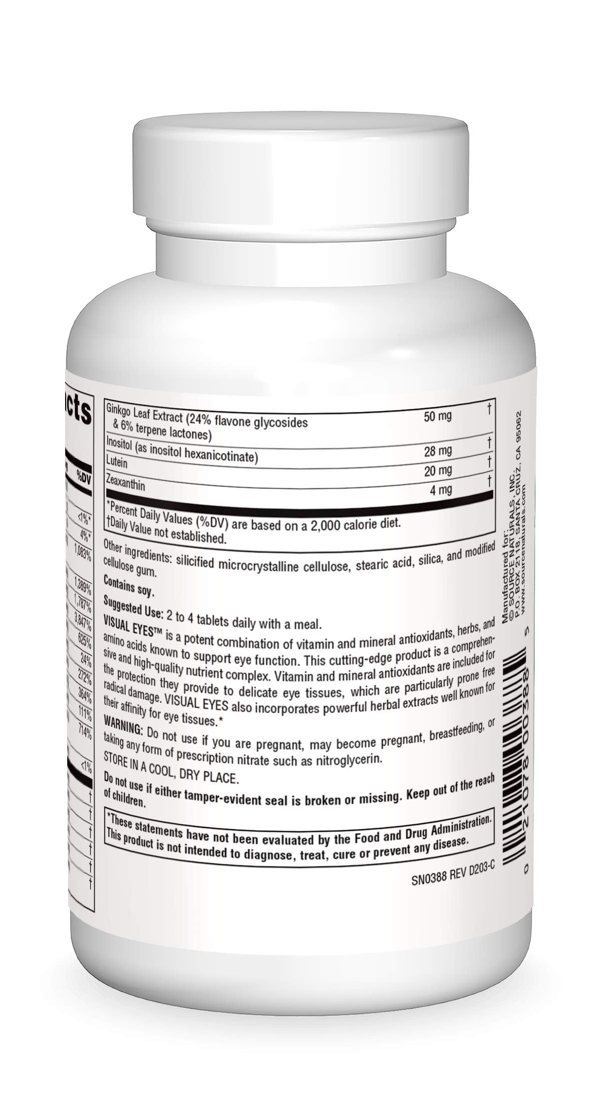 Source Naturals Visual Eyes Dietary Supplement - Multi-Nutrient Complex with Bilberry Extract, Lipoic Acid and Lutein, 90 Tablets