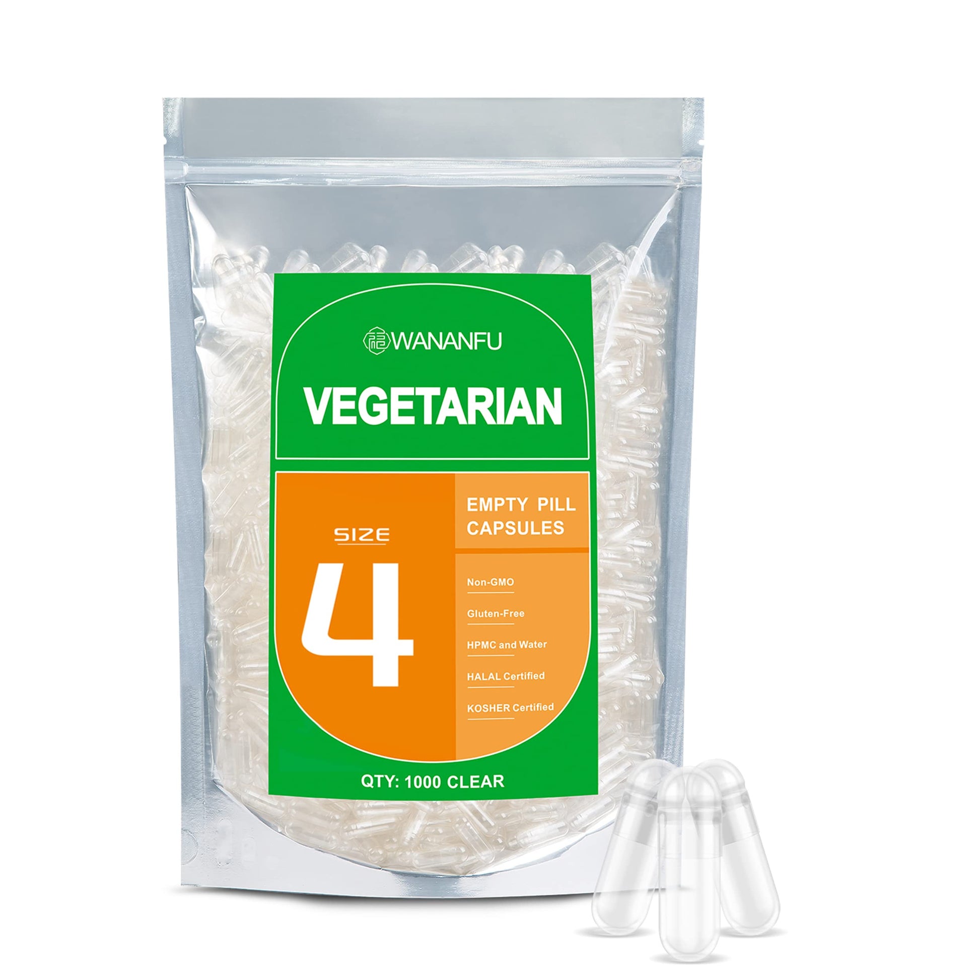 wananfu Size 4 Empty Vegetarian Capsules 1000 Count