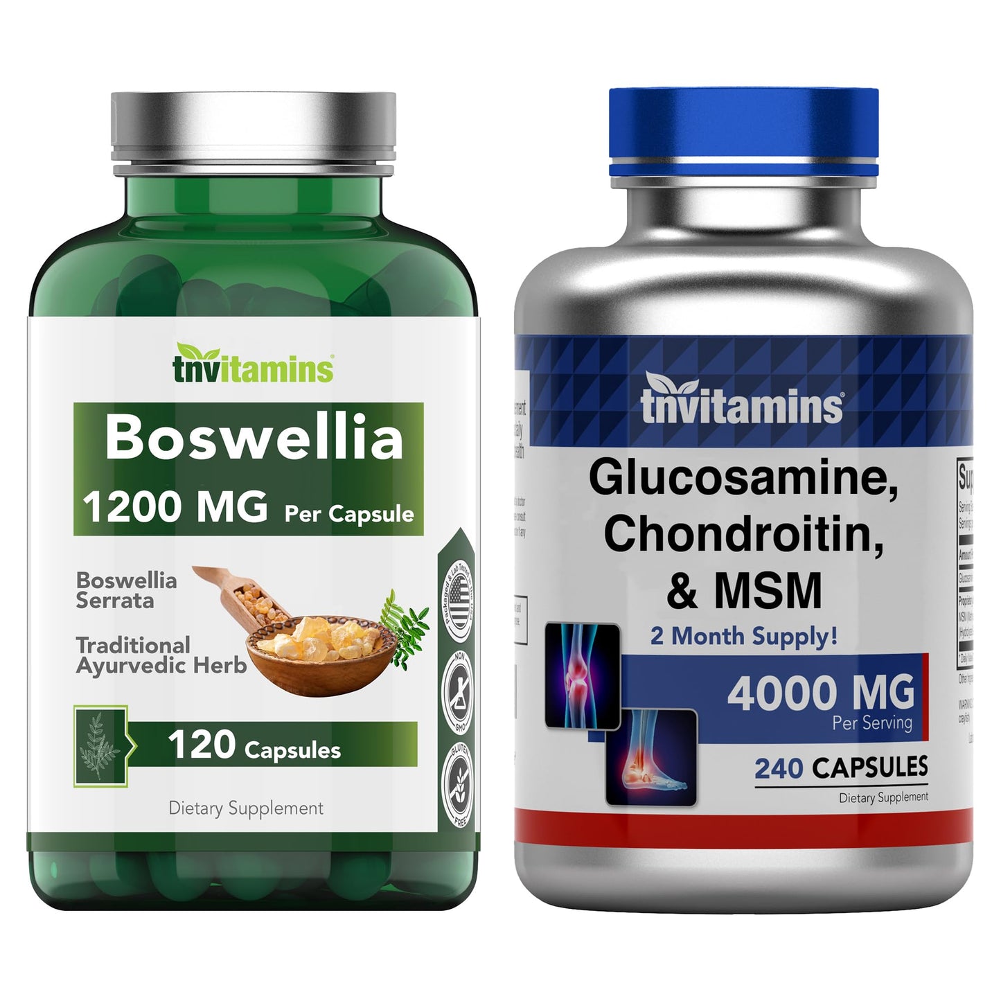 tnvitamins Boswellia Serrata 1200mg & Glucosamine, Chondroitin, MSM Complex 4000mg, 360 Capsules