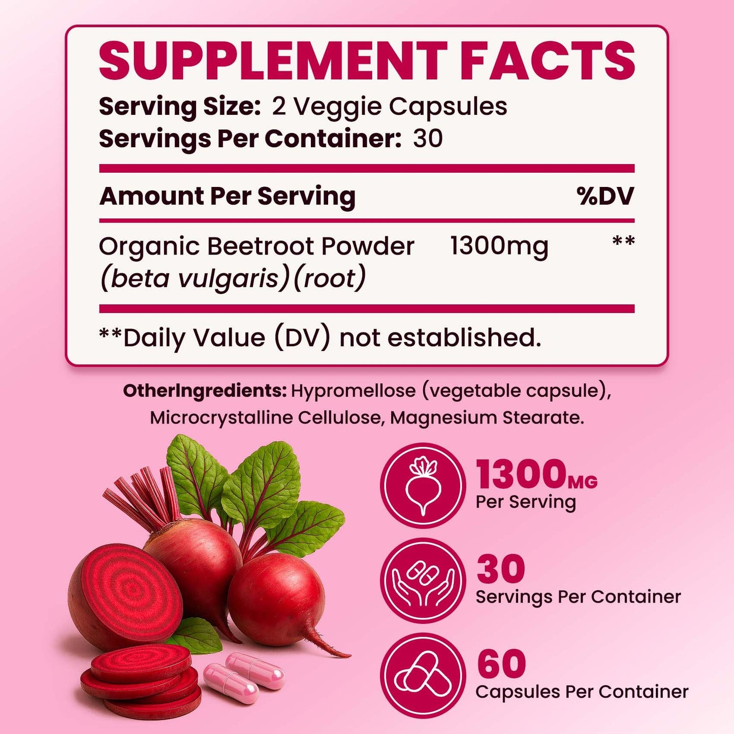 ZENVIVIAN Beetroot Capsules 1300mg Non-GMO Beet Root Powder Supplement, 60 Capsules