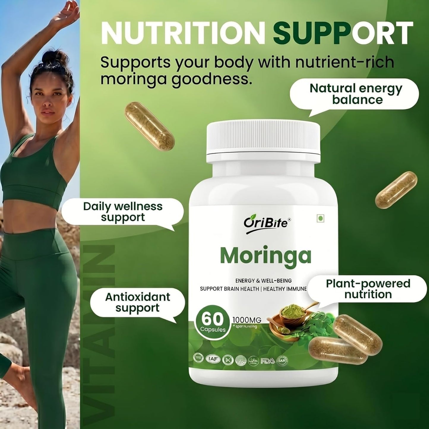 ORIBITE Moringa Extract 1000mg Capsule, 60 Count