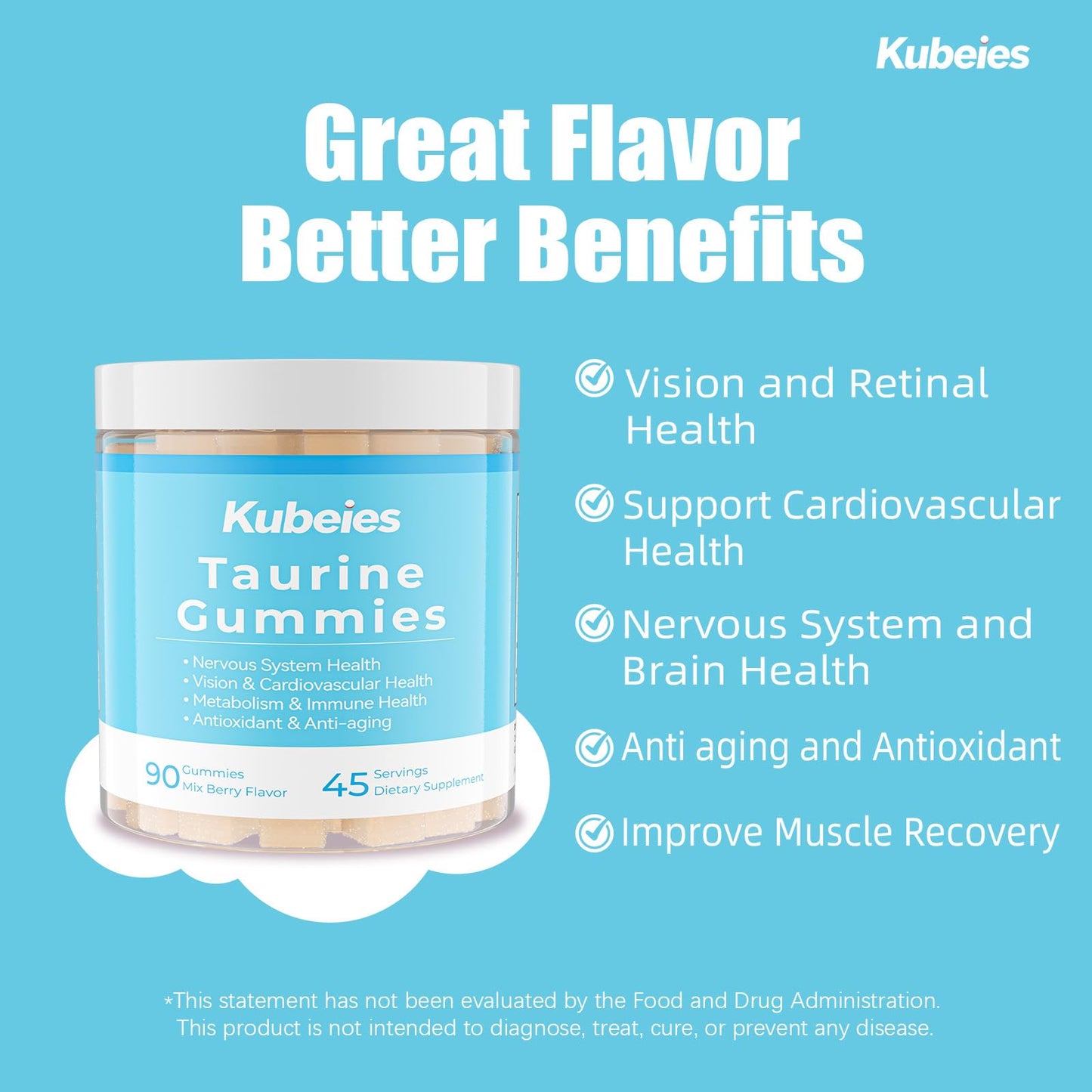 Kubeies Taurine Gummies 1000mg, 90 Count