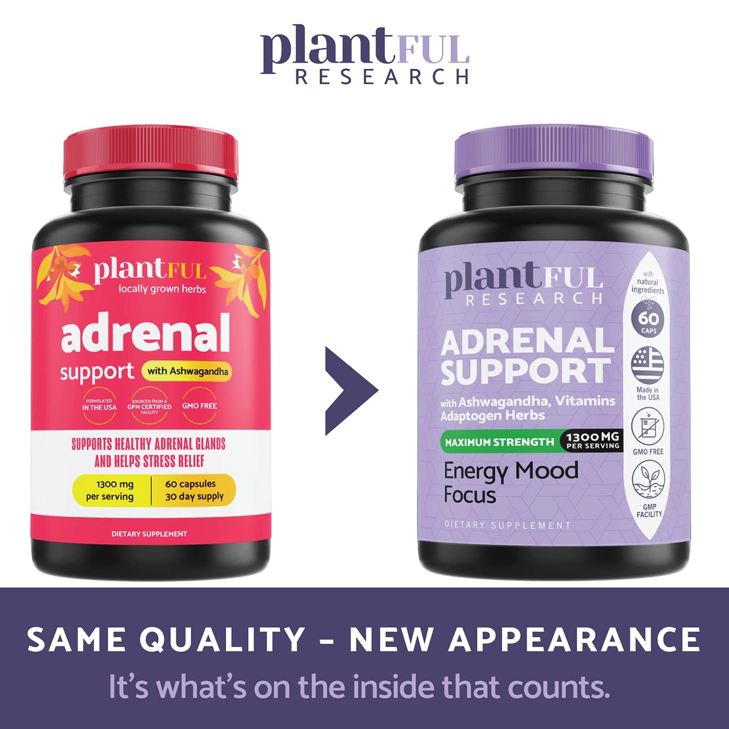 PLANTFUL RESEARCH Adrenal Support & Cortisol Manager Supplement 60 Capsules