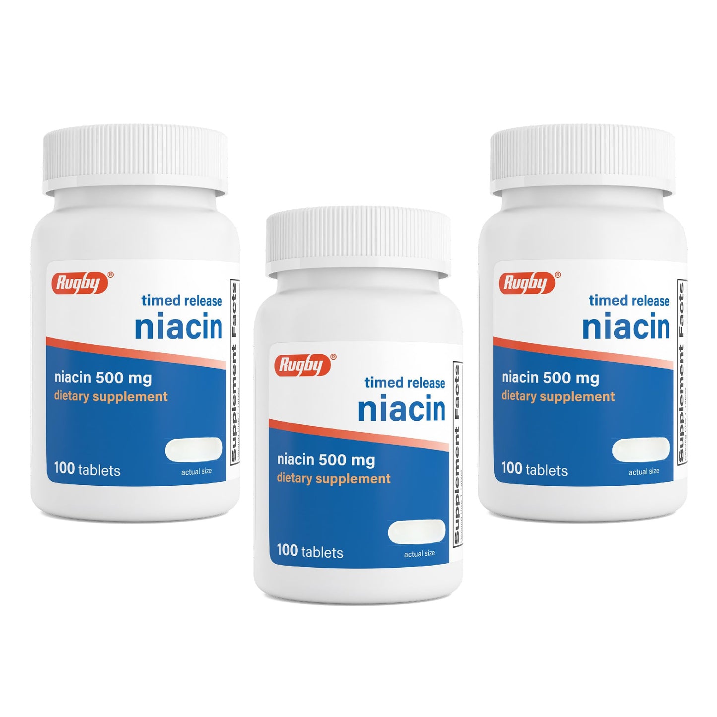Rugby Laboratories Timed-Release Niacin 500mg with 28mg Calcium Tablet, 300 Tablets
