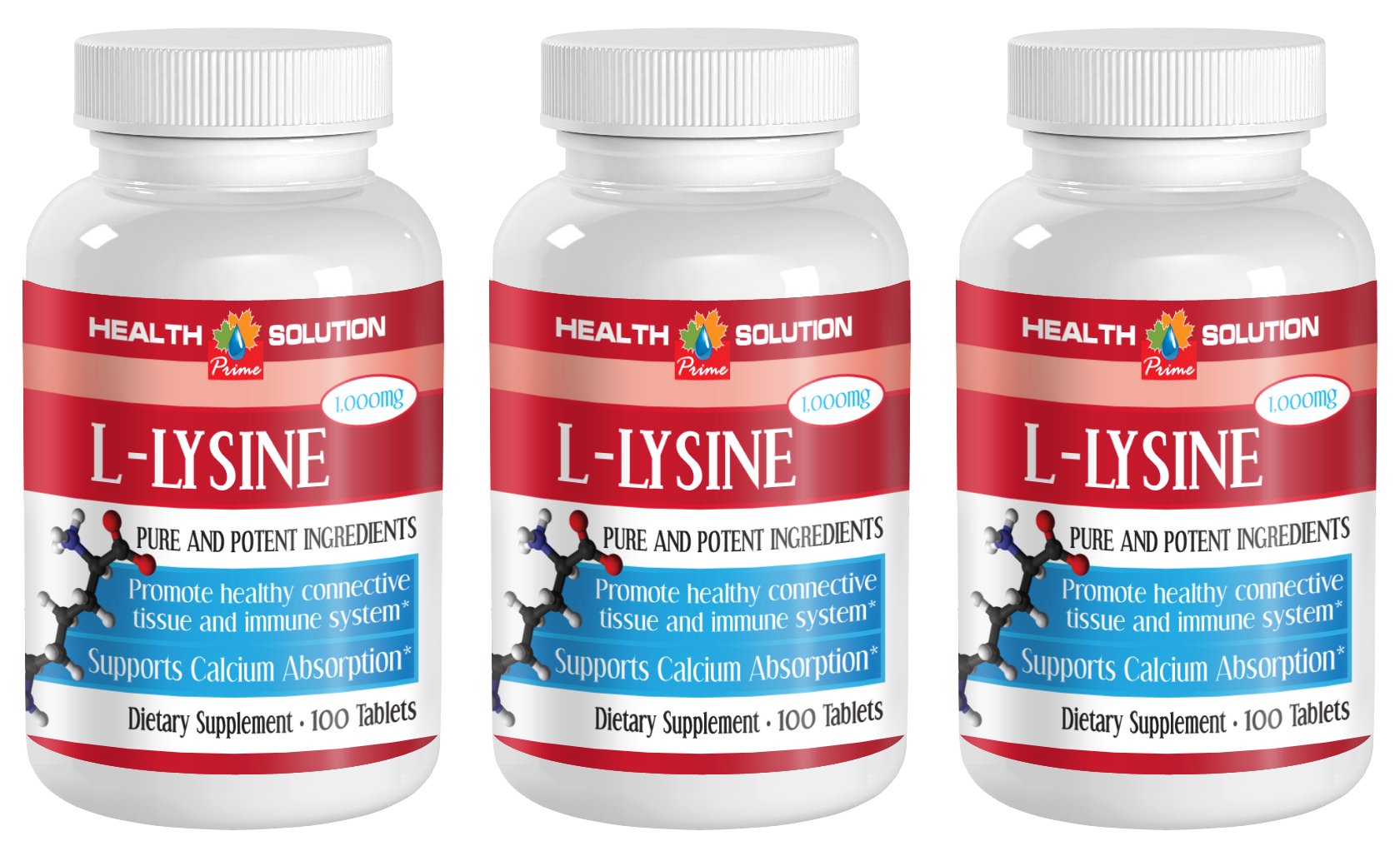 Health Solution Prime Lysine Capsules Organic L-Lysine 1000mg, 300 Capsules