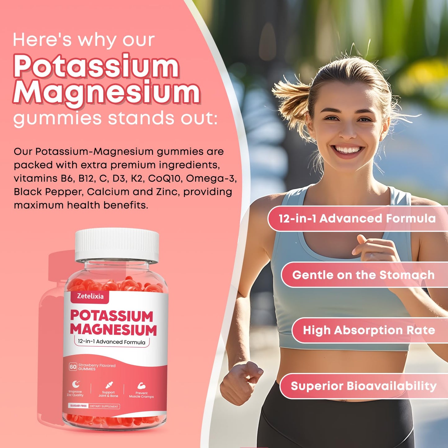 Zetelixia Potassium Magnesium Supplement Gummies 120 Count