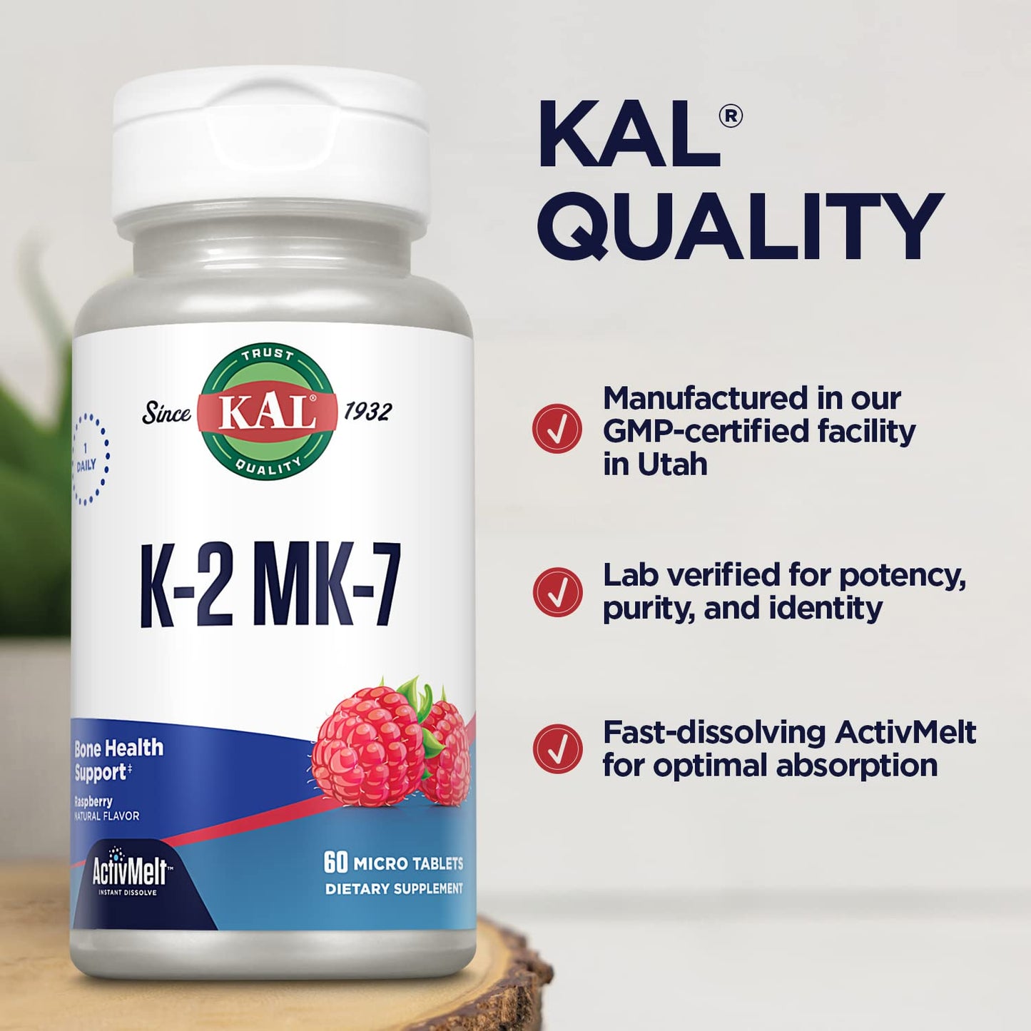 KAL Vitamin K2 MK7 ActivMelt 100 mcg Lozenges 60 Count
