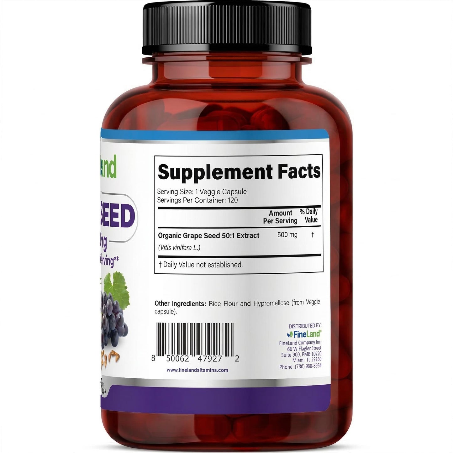 FineLand Organic Grape Seed Extract Capsules, 120 Count
