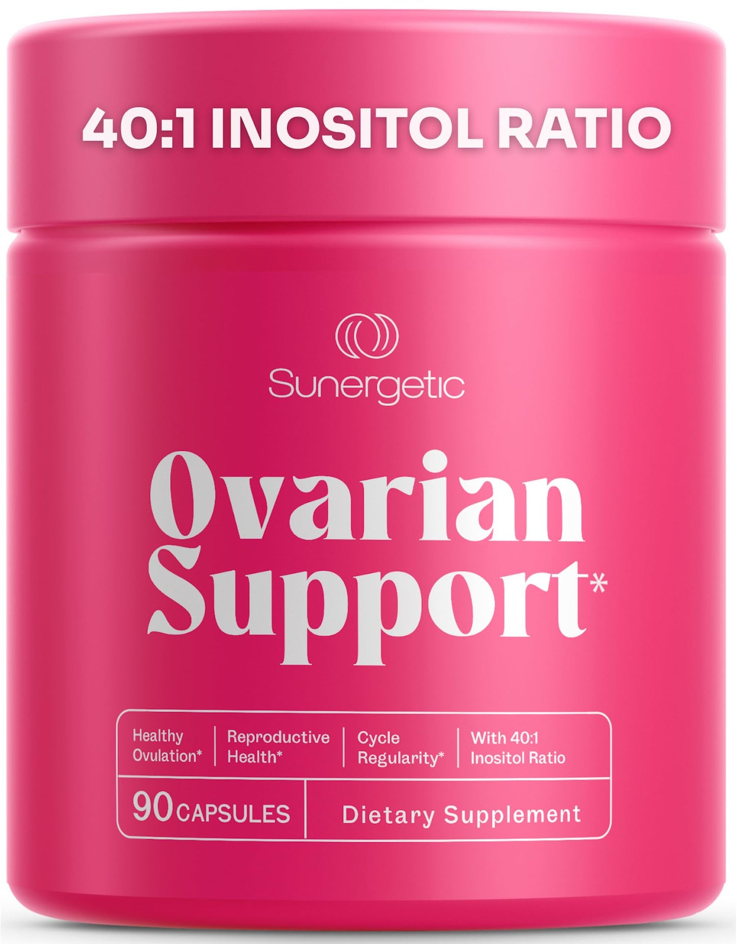 Sunergetic Ovarian Health Support Supplement – Myo-Inositol & D-Chiro Inositol for Women, 40:1 Inositol Ratio with Folate & DIM, 90 Capsules
