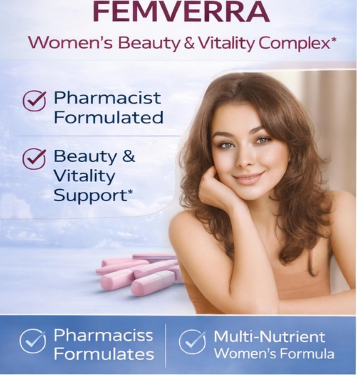 BEAUTIFYEM FEMVERRA Women 40+ Beauty & Anti-Aging Complex – Collagen, Vitamins, Amino & Herbal Extracts for Skin Elasticity, Hormone Balance, Curves & Energy – Support a Youthful Glow, Firm Curves & Vitality 120 Tablets